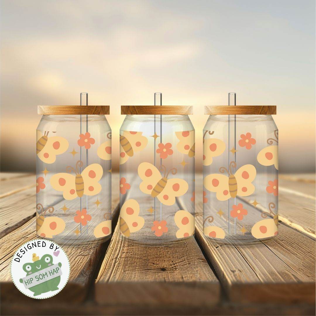 exklusiv bei Sewando: Pastell Schmetterlinge – Libbey Glass Wrap Sublimationsdesign - Sewando