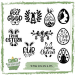 Plotterdateien Ostern Bundle – 10 fröhliche Osterdesigns mit Sprüchen, Hasen & Ostereiern - Sewando