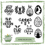 Plotterdateien Ostern Bundle – 10 fröhliche Osterdesigns mit Sprüchen, Hasen & Ostereiern - Sewando