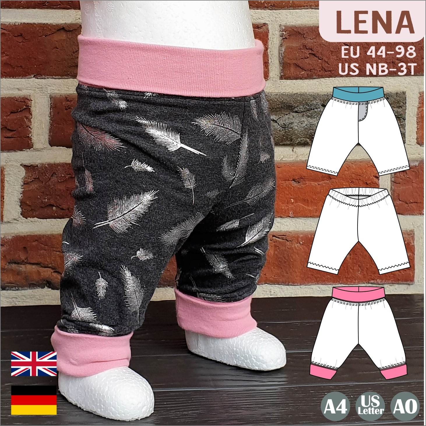 Lena – Bequeme Babyhose aus Jersey oder Sweat Gr. 44-98 - Sewando