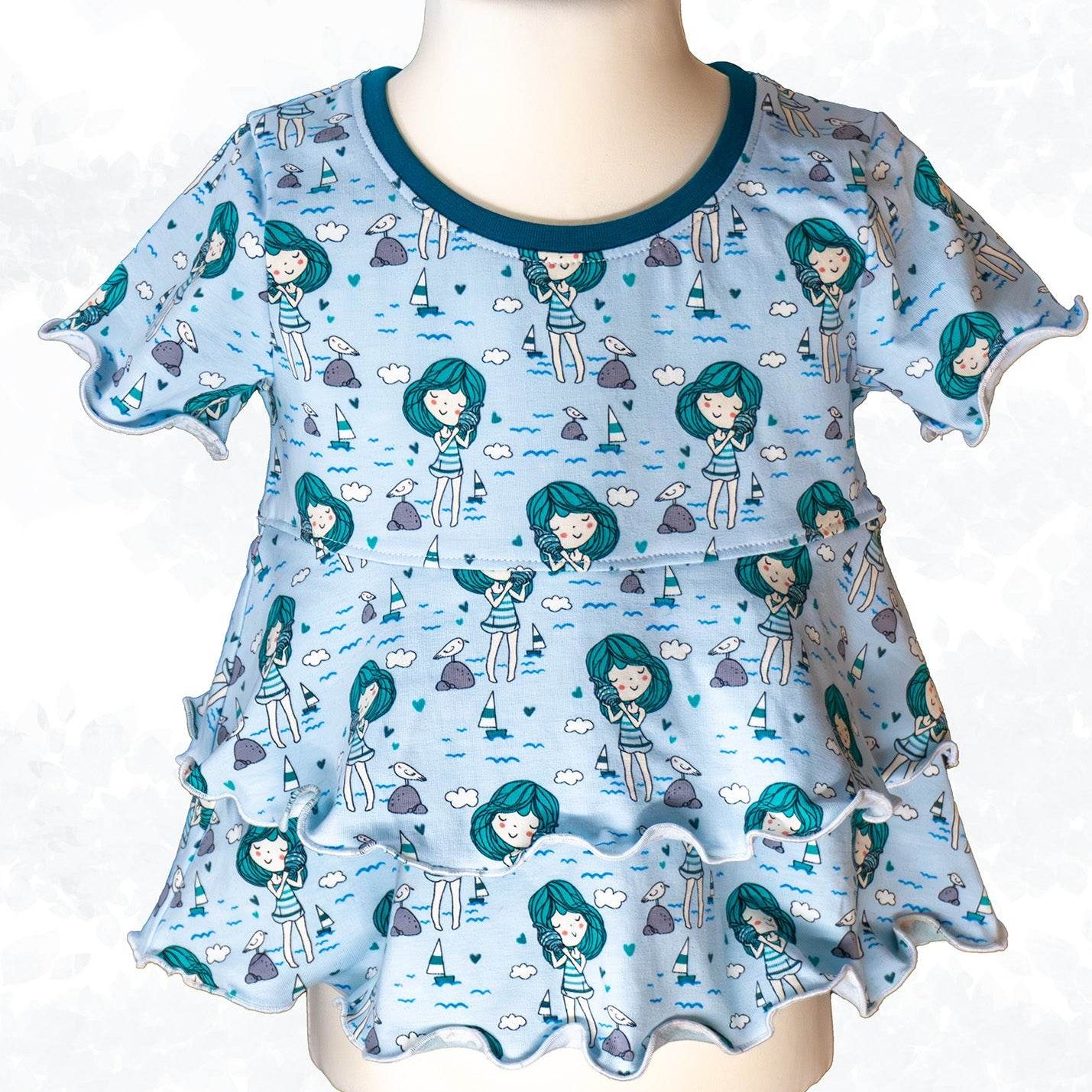 Schnittmuster Leonie Kids - Stufenshirt mit Empire-Teilung / erhöhte Taille - für Kinder Gr. 98-164 - Sewando