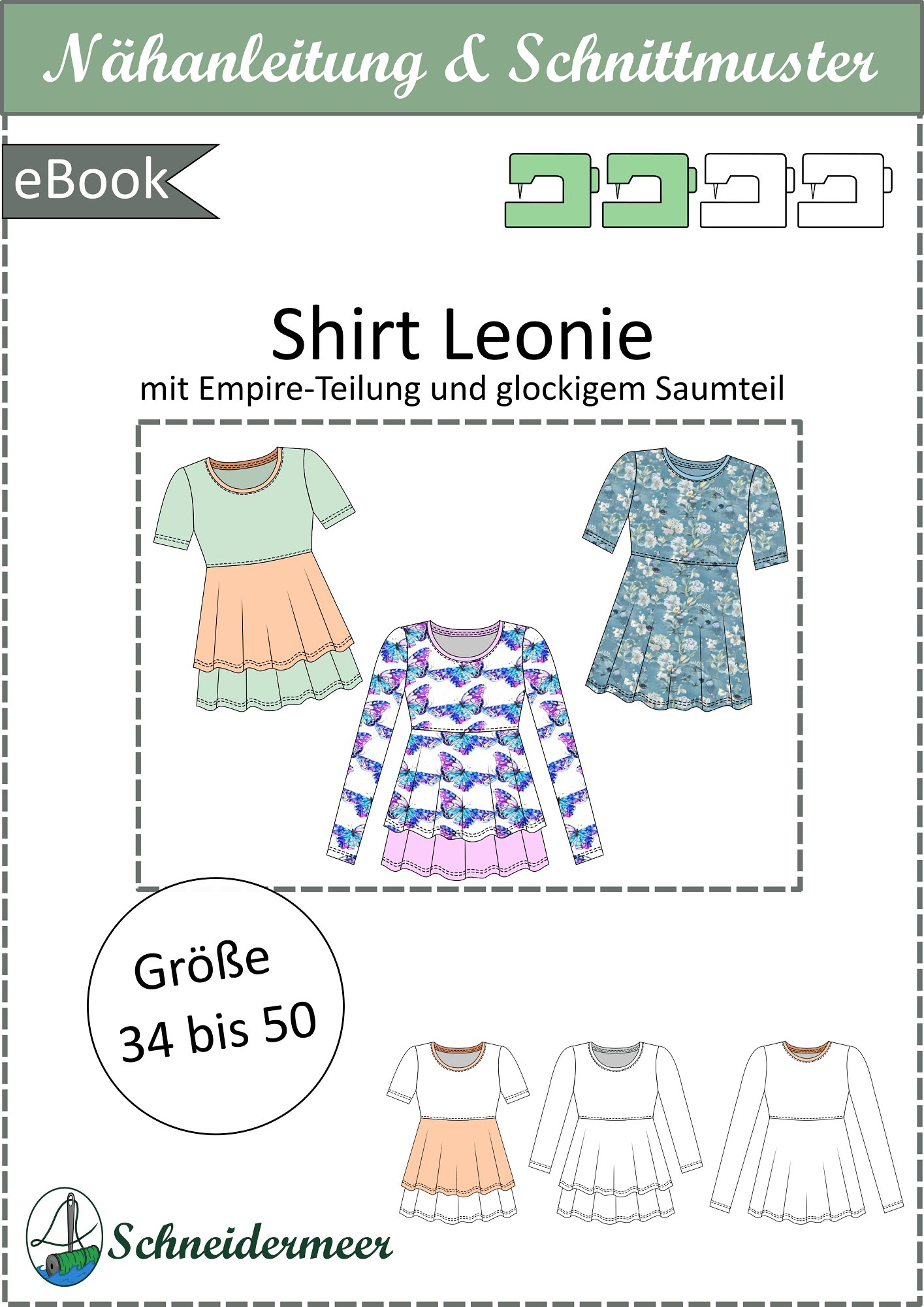 Schnittmuster Leonie – Stufenshirt mit Empire-Linie & ausgestelltem Saum Gr. 34-50 / Bu 80-116 - Sewando