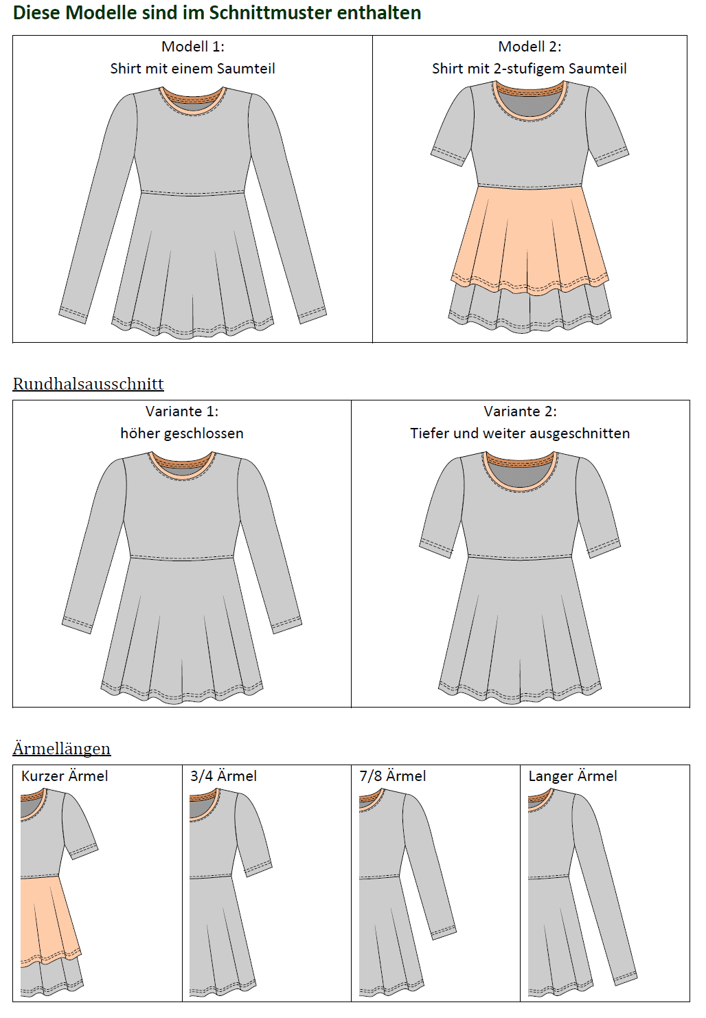Schnittmuster Leonie – Stufenshirt mit Empire-Linie & ausgestelltem Saum Gr. 34-50 / Bu 80-116 - Sewando