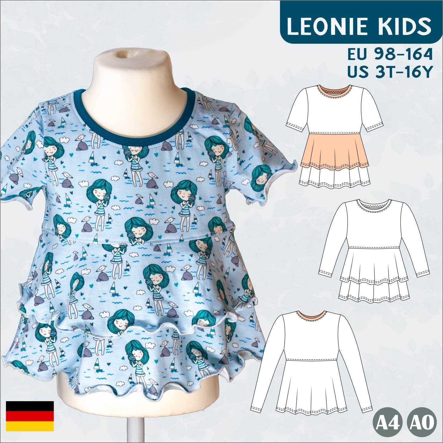Leonie Kids - Stufenshirt mit Empire-Teilung / erhöhte Taille - für Kinder Gr. 98-164 - Sewando