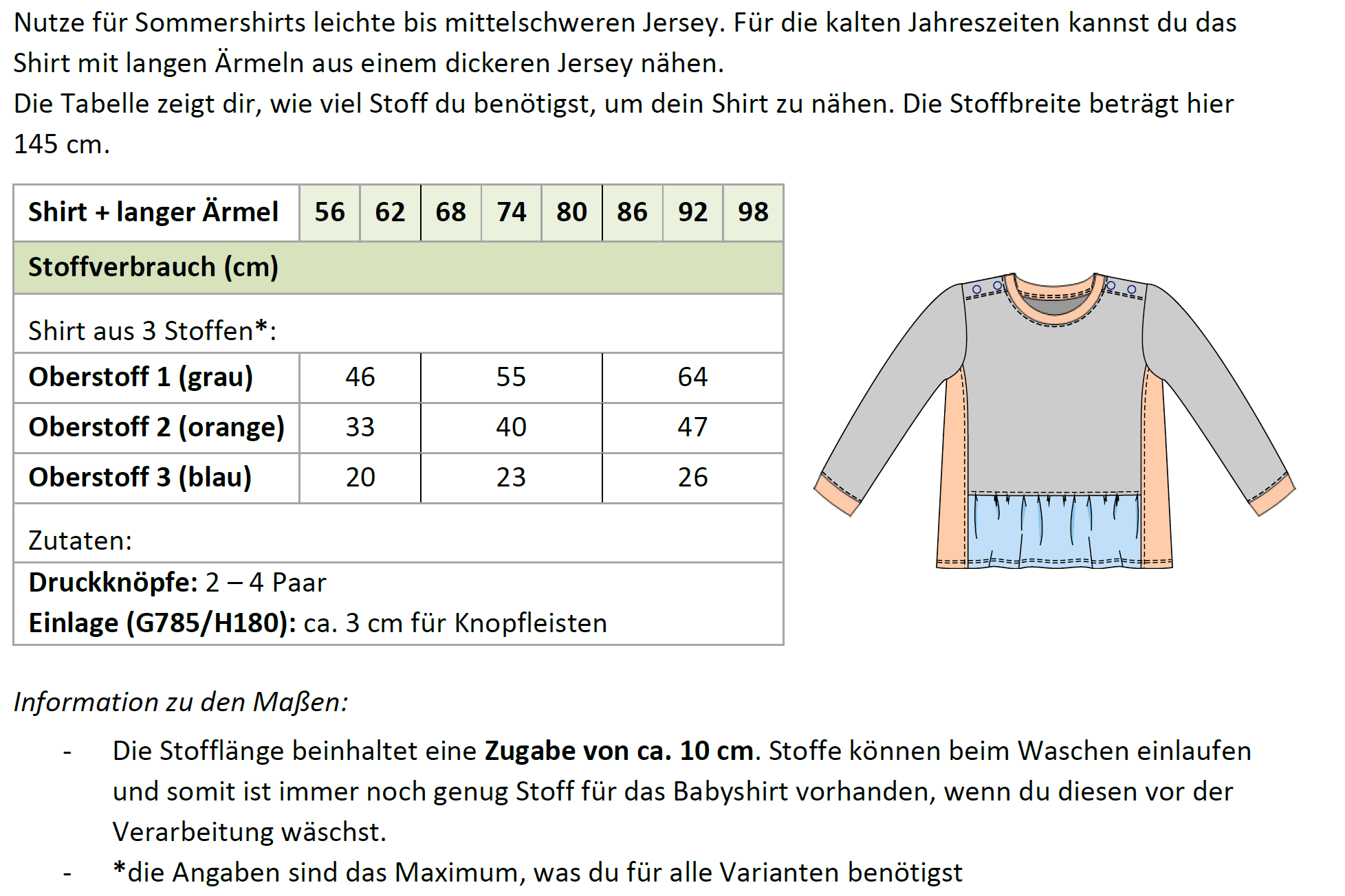 Lia – Babyshirt mit Teilung & Knopfleiste aus Jersey Gr. 56-98 - Sewando