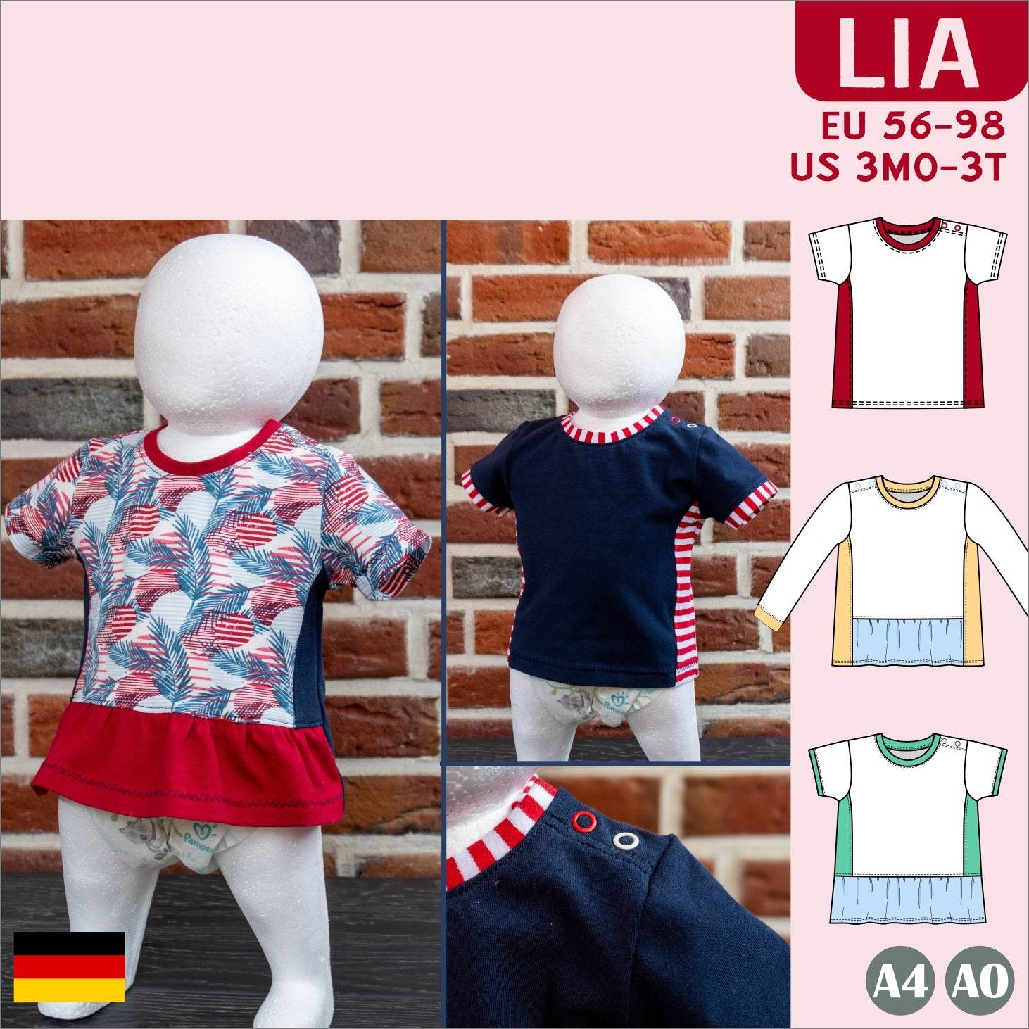 Lia – Babyshirt mit Teilung & Knopfleiste aus Jersey Gr. 56-98 - Sewando