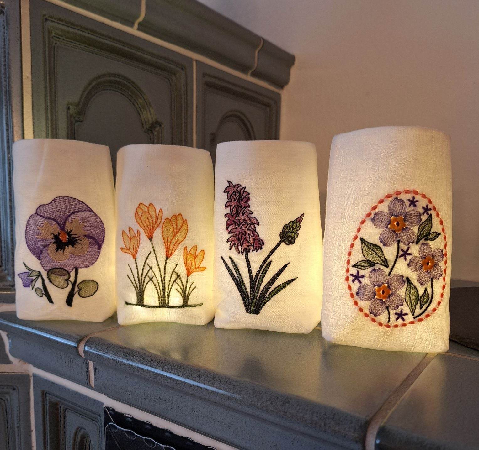 ITH Lichterbeutel Frühling großes Set 11 Motive Blumen Hase Ostern Küken Hahn Huhn - Sewando