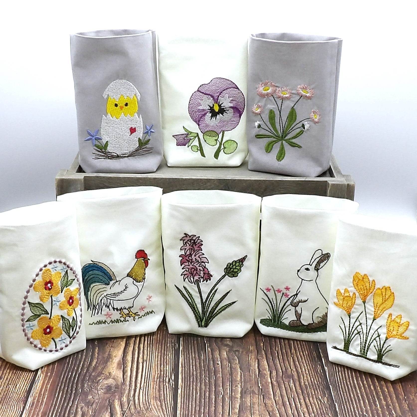 ITH Lichterbeutel Frühling großes Set 11 Motive Blumen Hase Ostern Küken Hahn Huhn - Sewando