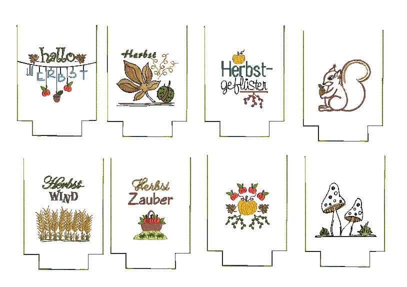 ITH Lichterbeutel Herbst 8 Motive Kürbis Laub Blätter Kastanie - Sewando
