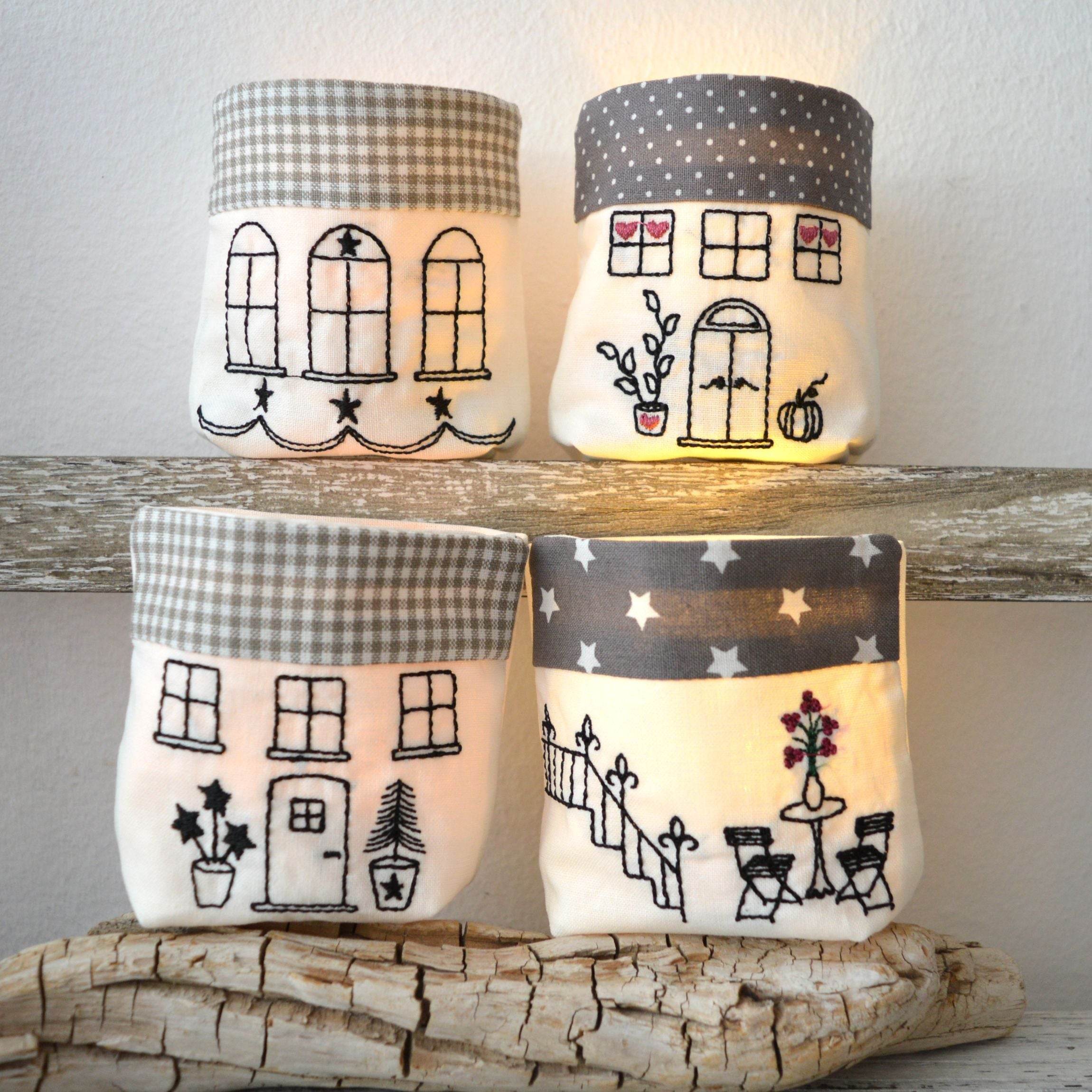 ITH 10x10cm Lichterbeutel Stickdatei Haus kleine Häuser SET - Sewando