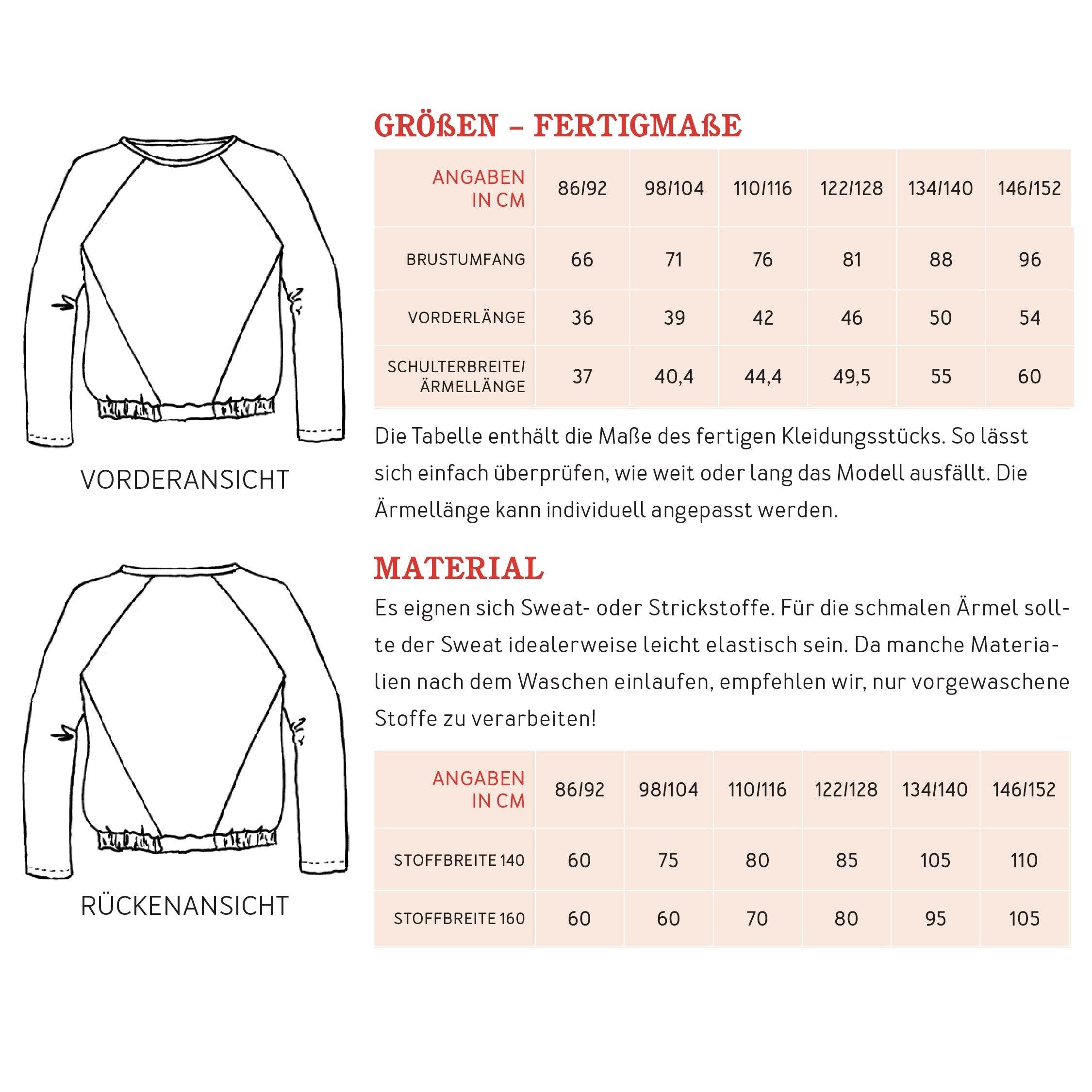 Raglansweater LILLE | Schnittmuster Gr. 86-152 - Sewando