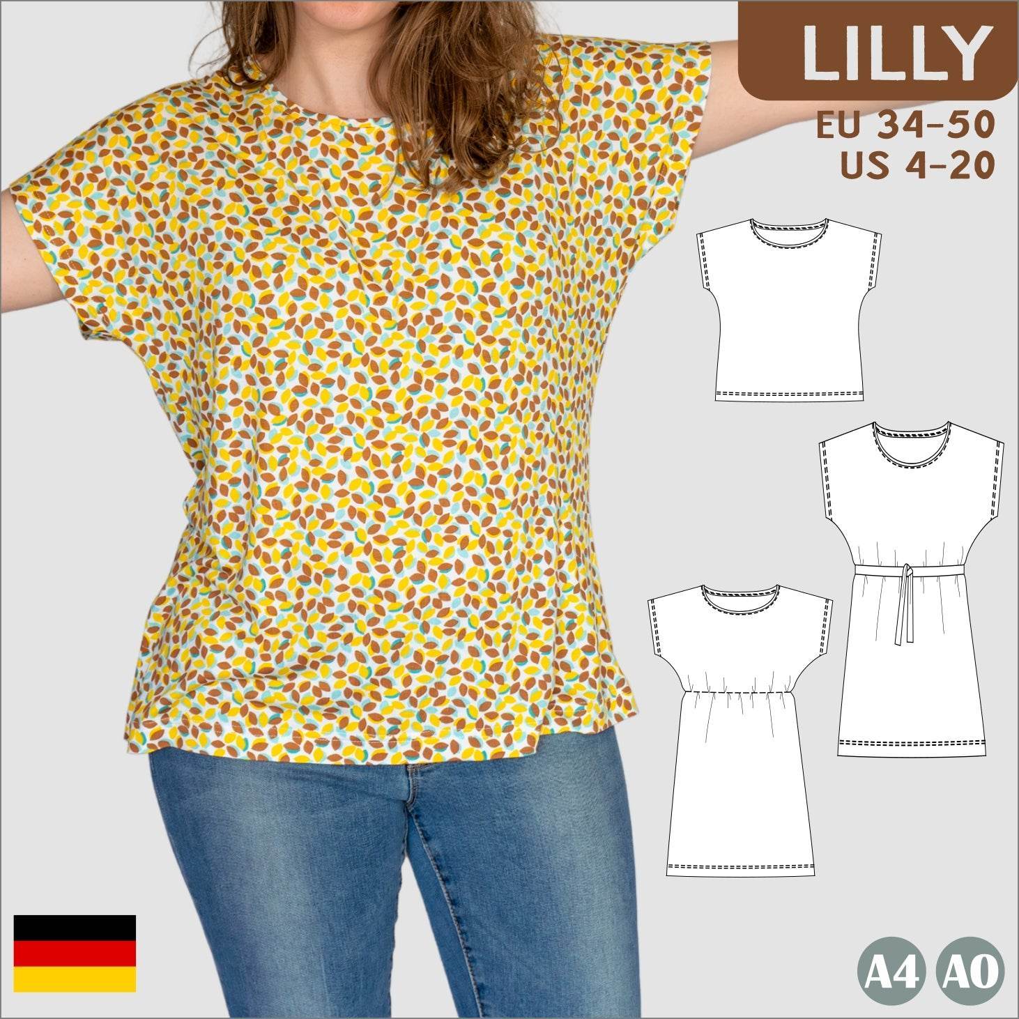 Lilly – Lockeres Shirt & Kleid mit 3 Längen Gr. 34-50 / BU 80-116 - Sewando