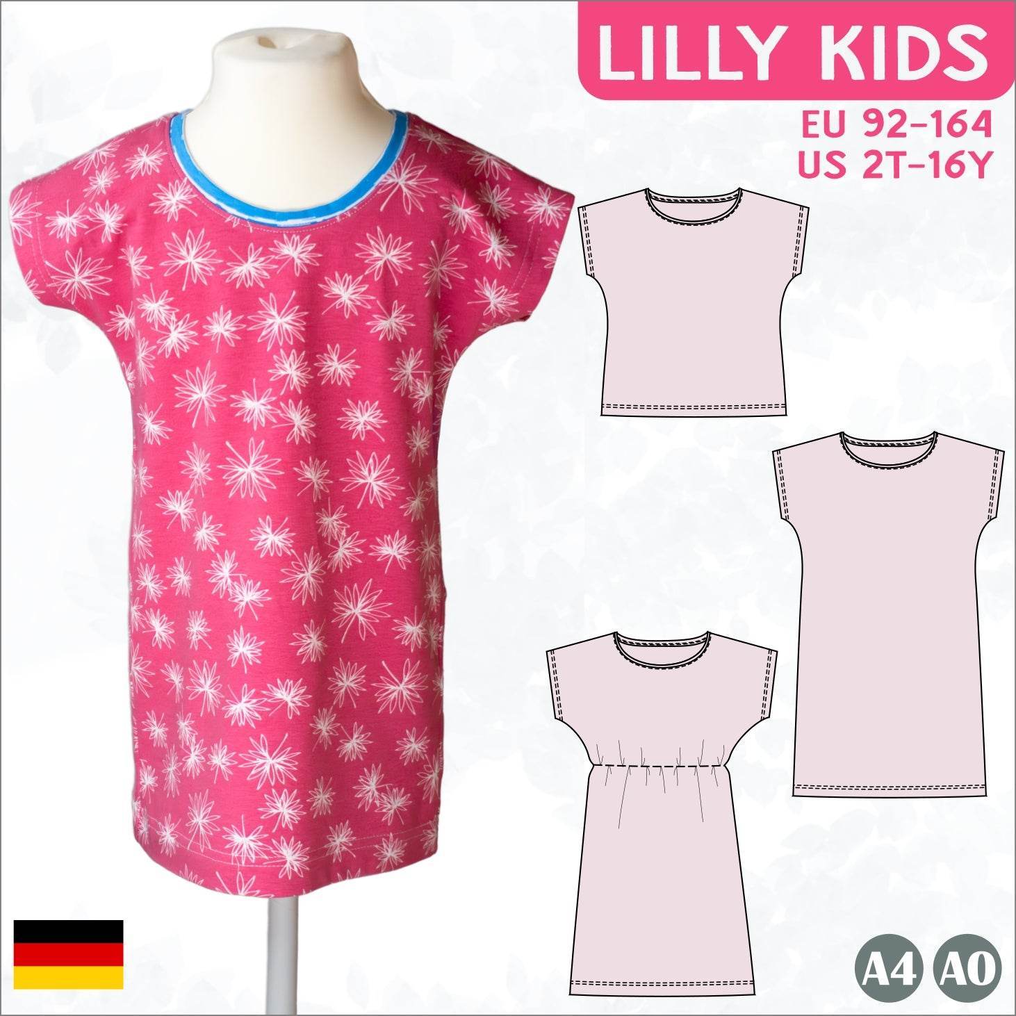 Lilly Kids – Shirt & Kleid mit angeschnittenen Ärmeln Gr. 92-164 - Sewando