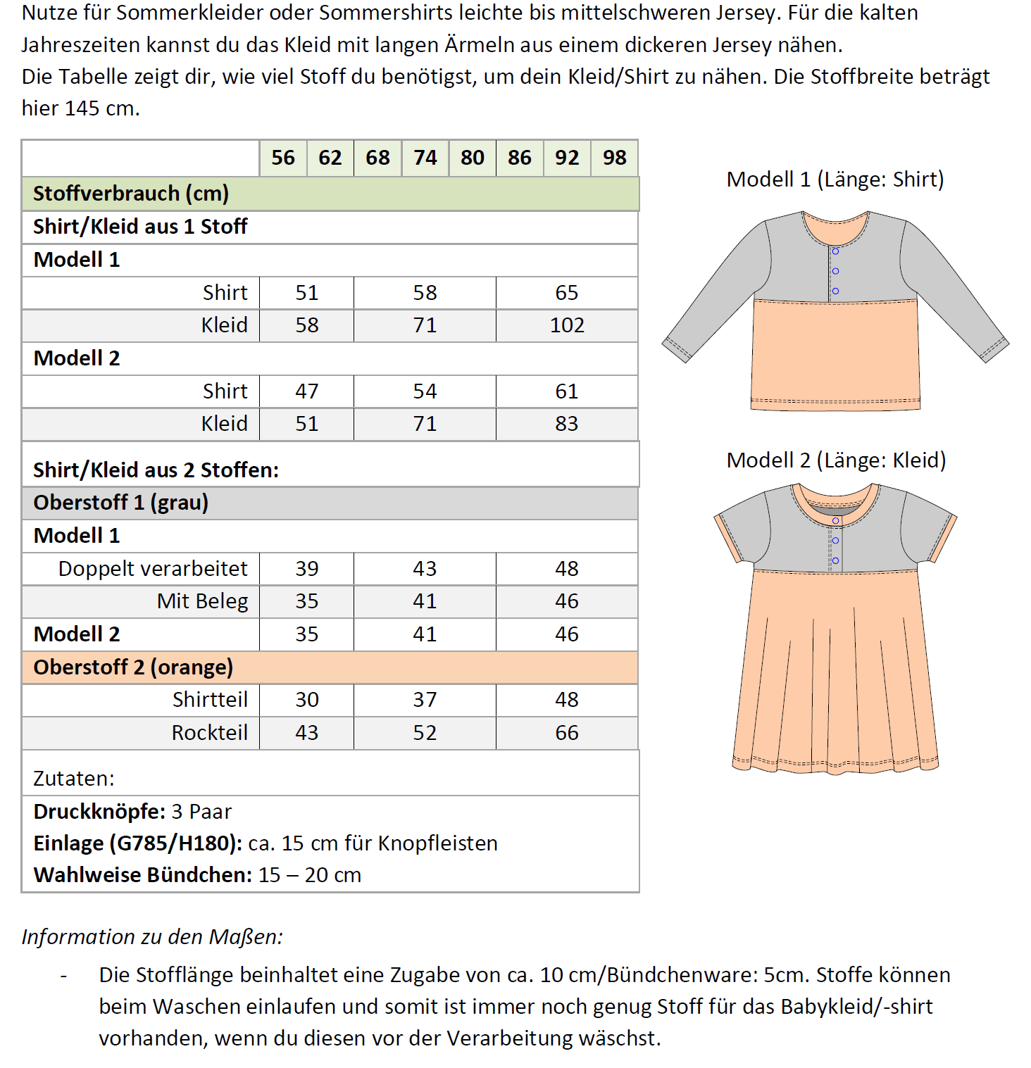 Linn – Babyshirt oder Kleid mit senkrechter Knopfleiste & Teilung Gr. 56-98 - Sewando