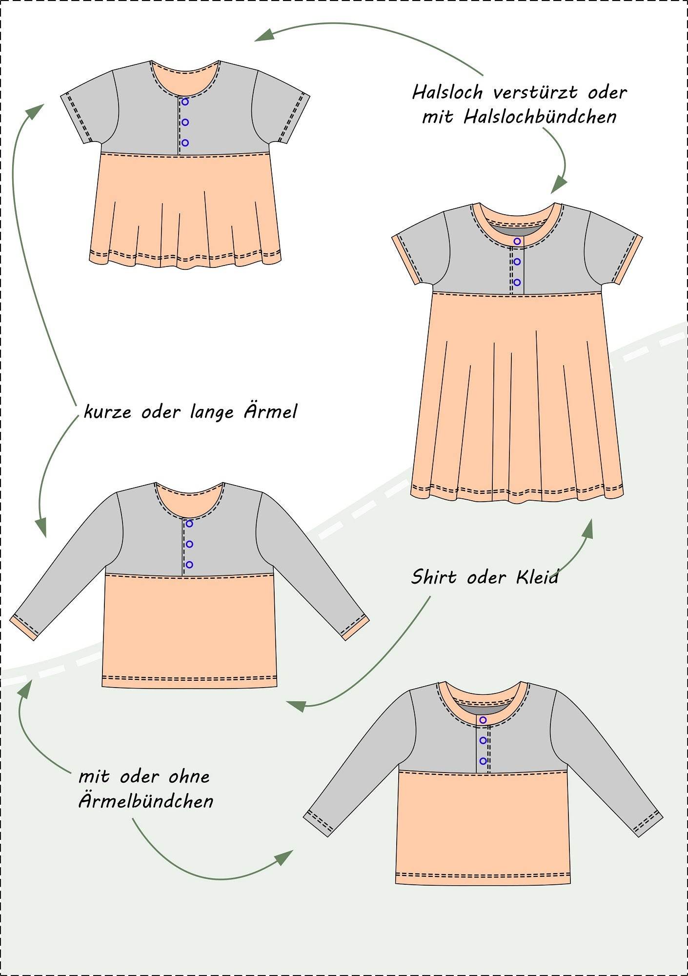 Linn – Babyshirt oder Kleid mit senkrechter Knopfleiste & Teilung Gr. 56-98 - Sewando