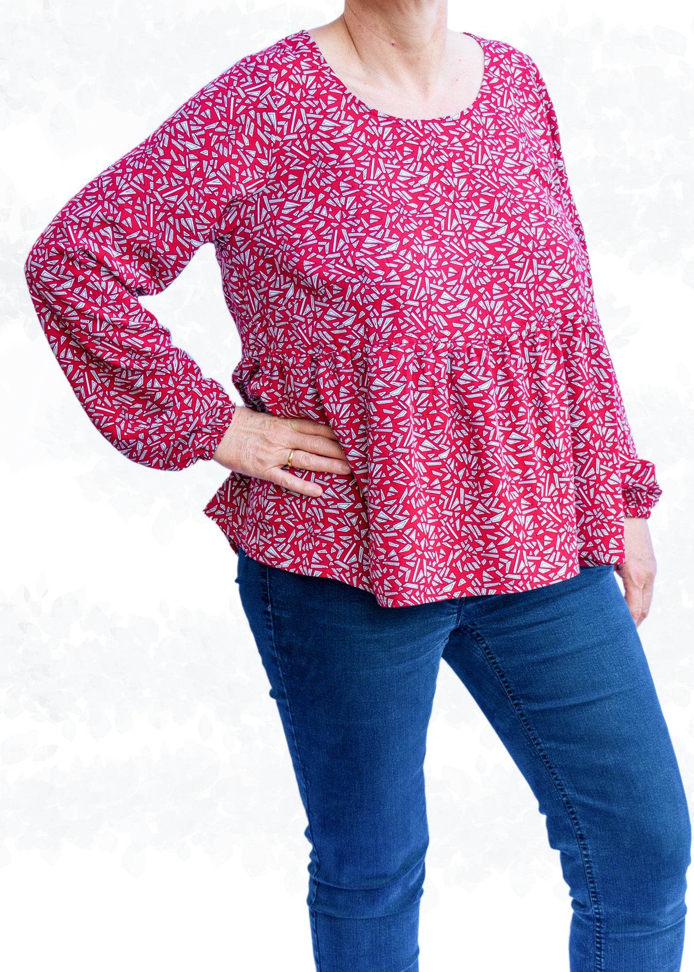 Schnittmuster Marie – Boho Bluse & Kleid mit Saumrüsche Gr. 34-50 / BU 80-116 - Sewando