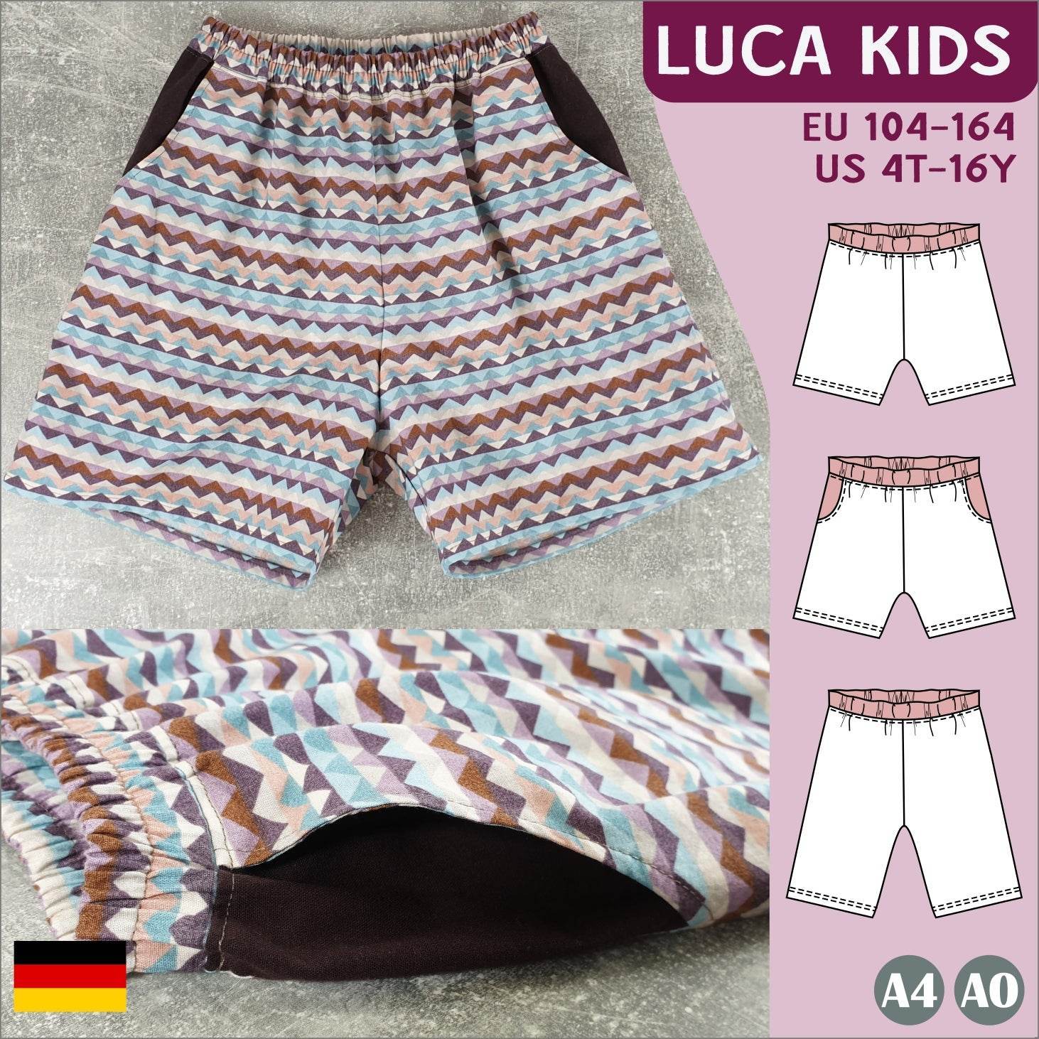 Luca Kids – Kinder-Shorts mit Bündchen & optionalen Taschen Gr. 104-164 - Sewando