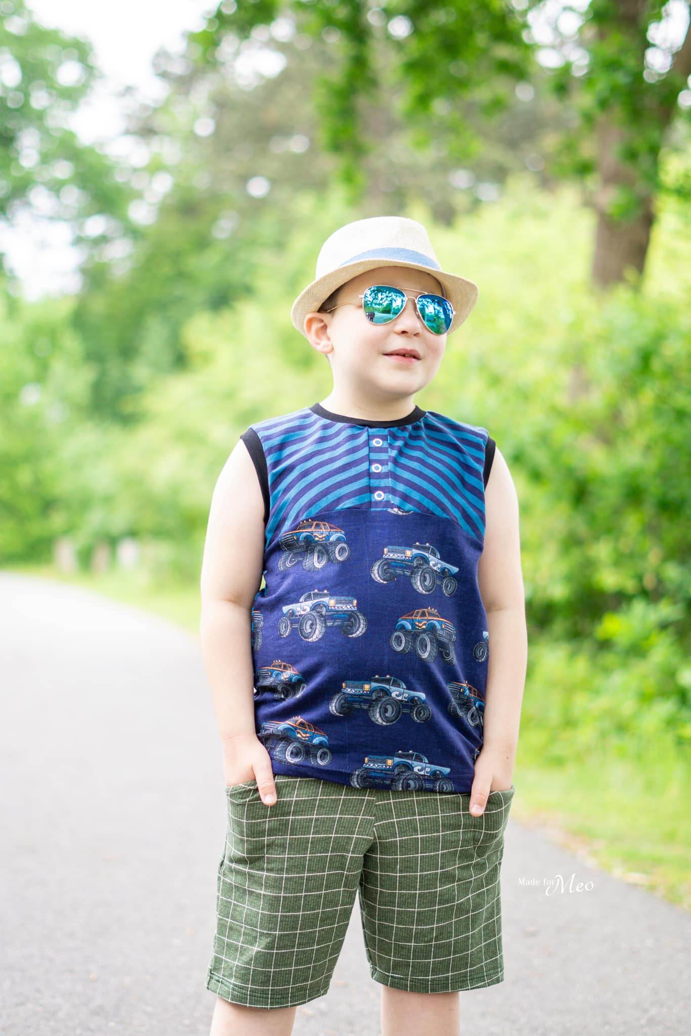 Sommer Outfitset Gr. 74 -104 Bermuda (3 Längen) & wandelbares Top/ Shirt / 2 Schnittmuster - Sewando