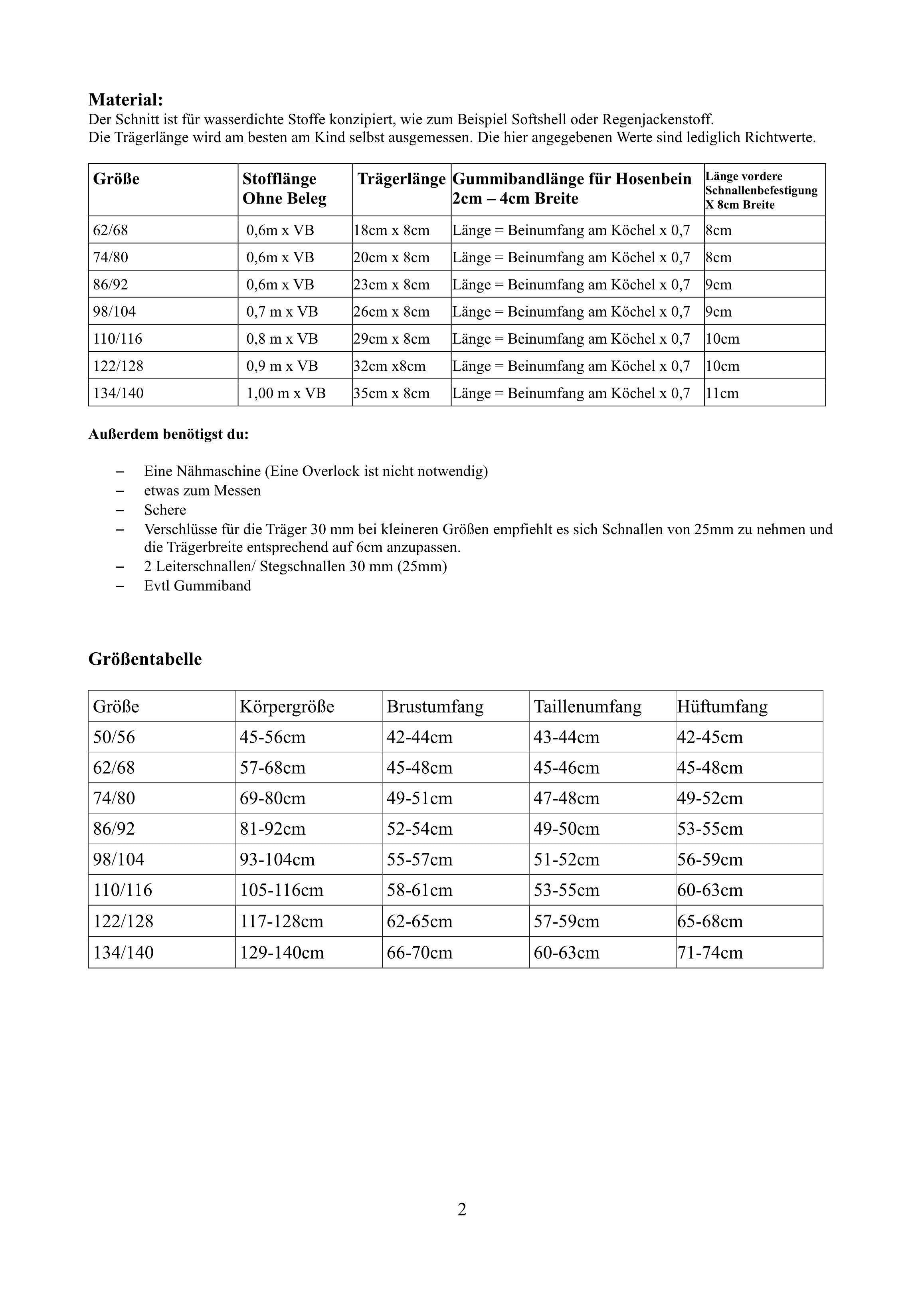 Schnittmuster Emmas Matschhose Größe 62/68 – 134/140 - Sewando