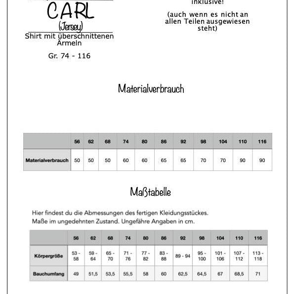Knopfhemd, KK CARL, Schnittmuster & Nähanleitung, Größe 56 - 116 - Sewando