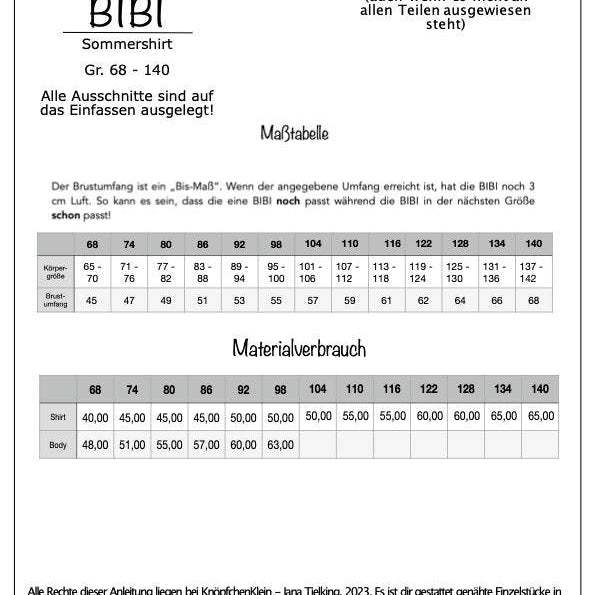 Sommershirt, Body, KK BIBI, Schnittmuster & Nähanleitung Gr. 68-140 - Sewando