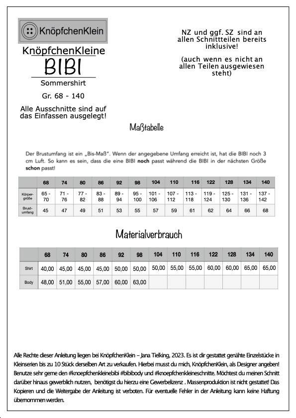 Sommershirt, Body, KK BIBI, Schnittmuster & Nähanleitung Gr. 68-140 - Sewando