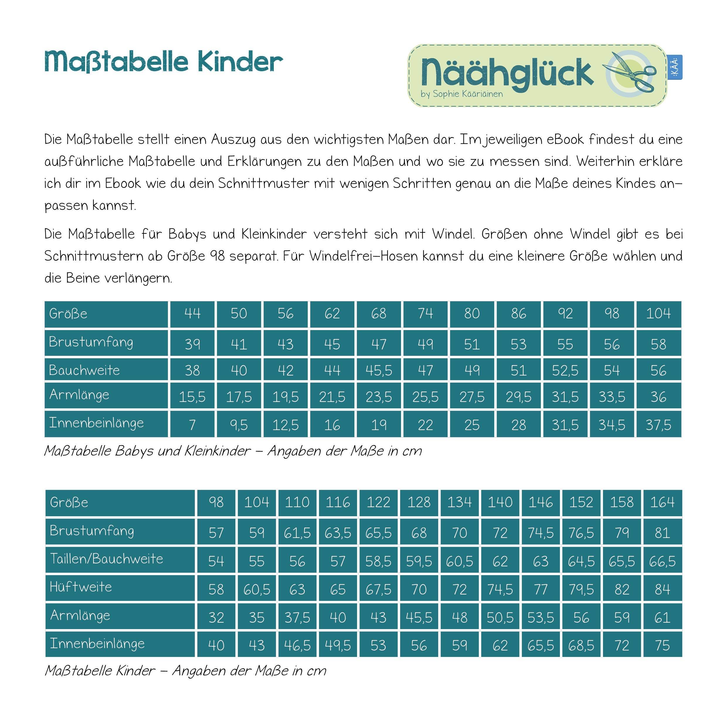 Schnittmuster Näähglück Kinderhose 62/68 - 122/128 - Sewando