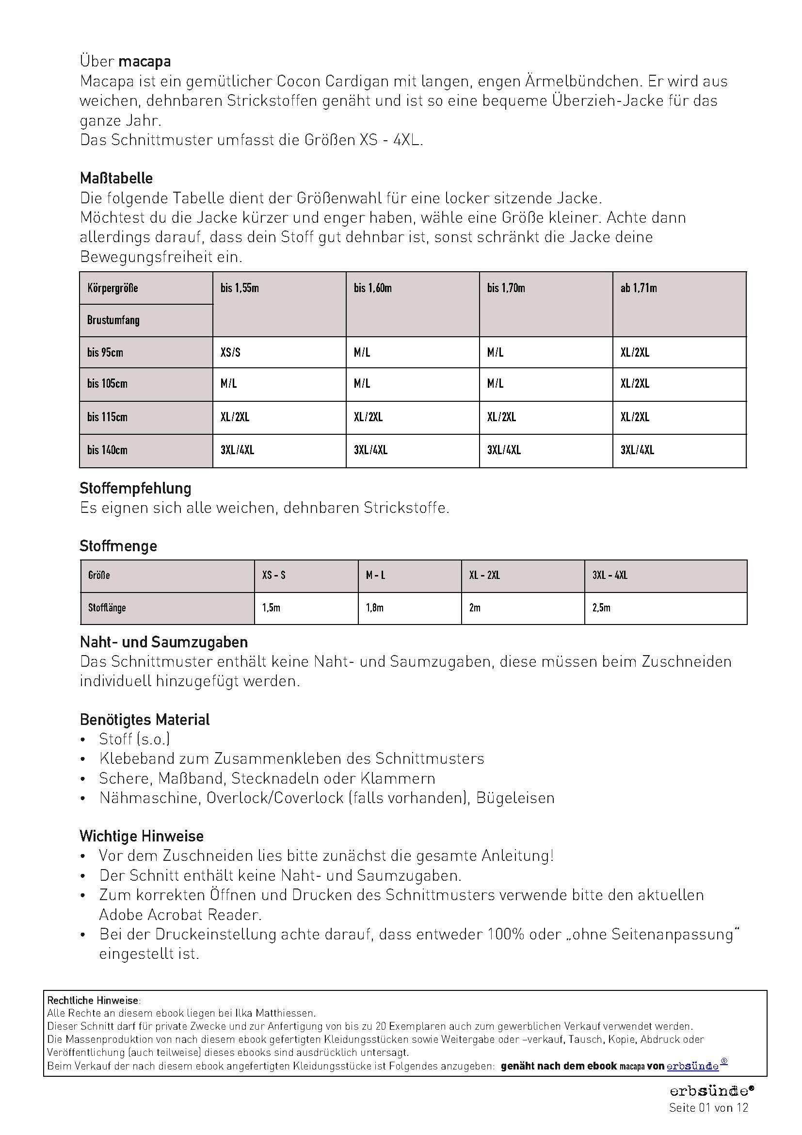 Schnittmuster Cocon Strickjacke MACAPA (32-56) : - Sewando