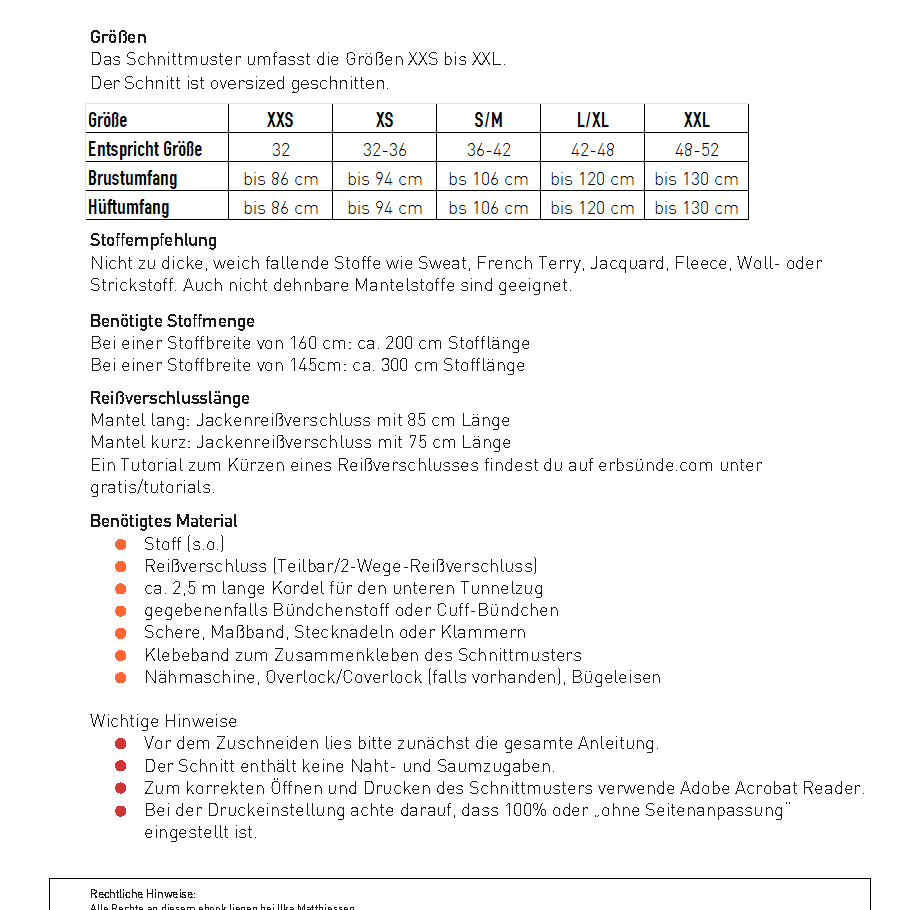 Schnittmuster Oversize Mantel MORCEGO (32-52) - Sewando