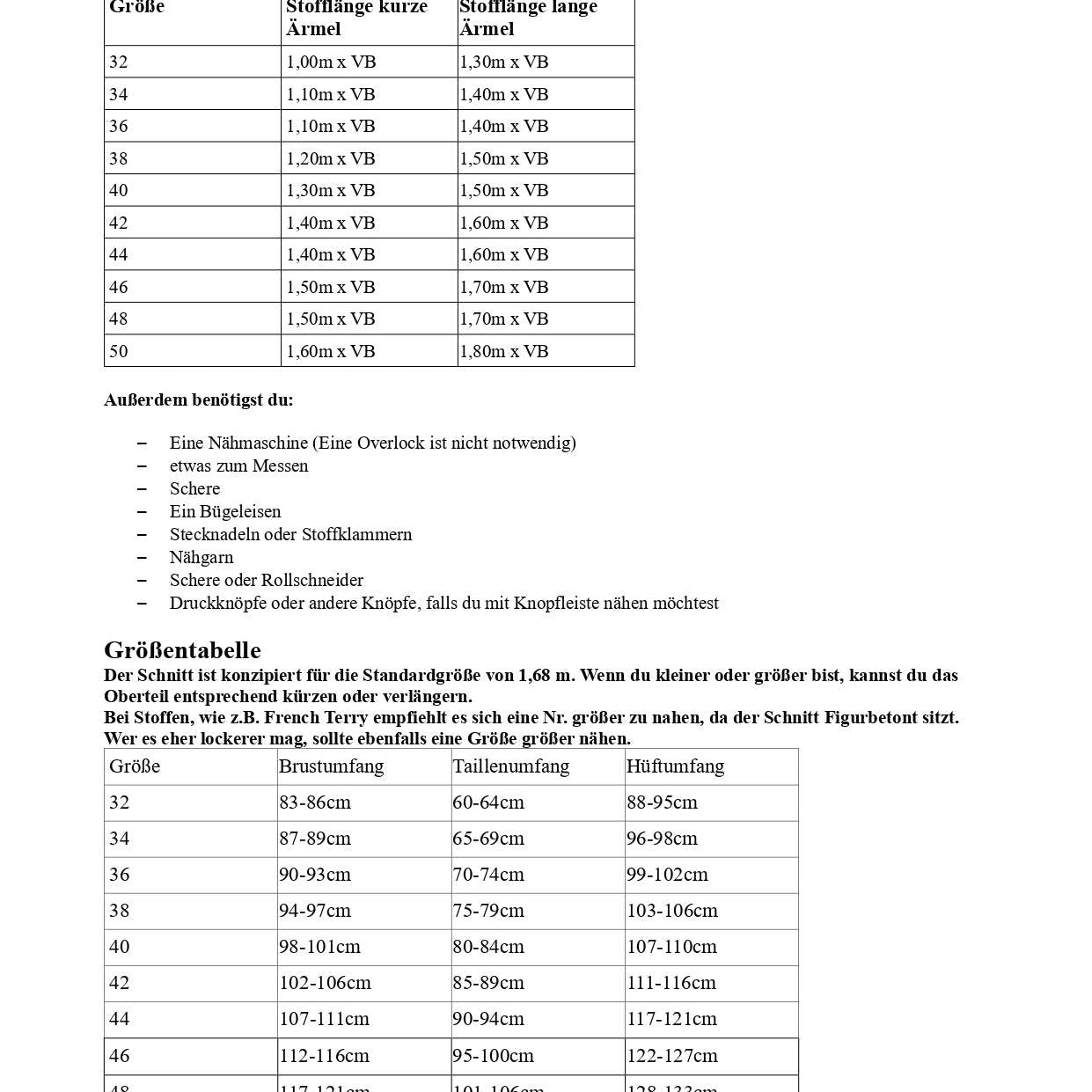 Schnittmuster Emmas All-in-one-Shirt Größe 32 – 50 - Sewando