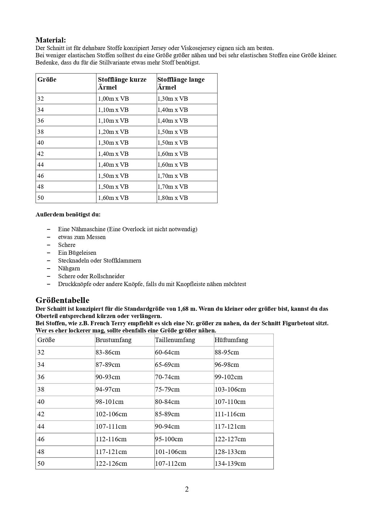 Schnittmuster Emmas All-in-one-Shirt Größe 32 – 50 - Sewando