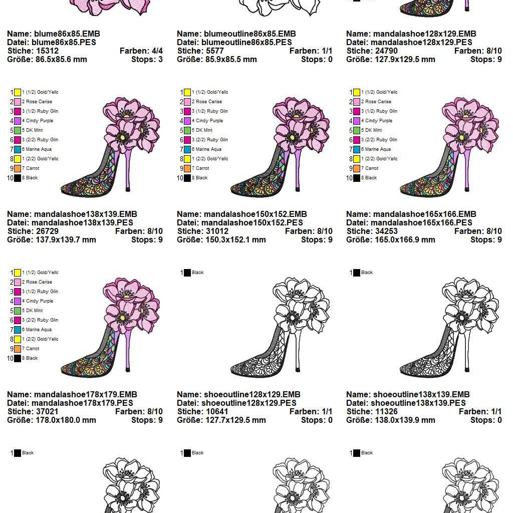 Stickdatei High Heel Mandala Style Curved Fill Vollstick mit Blumen - Sewando