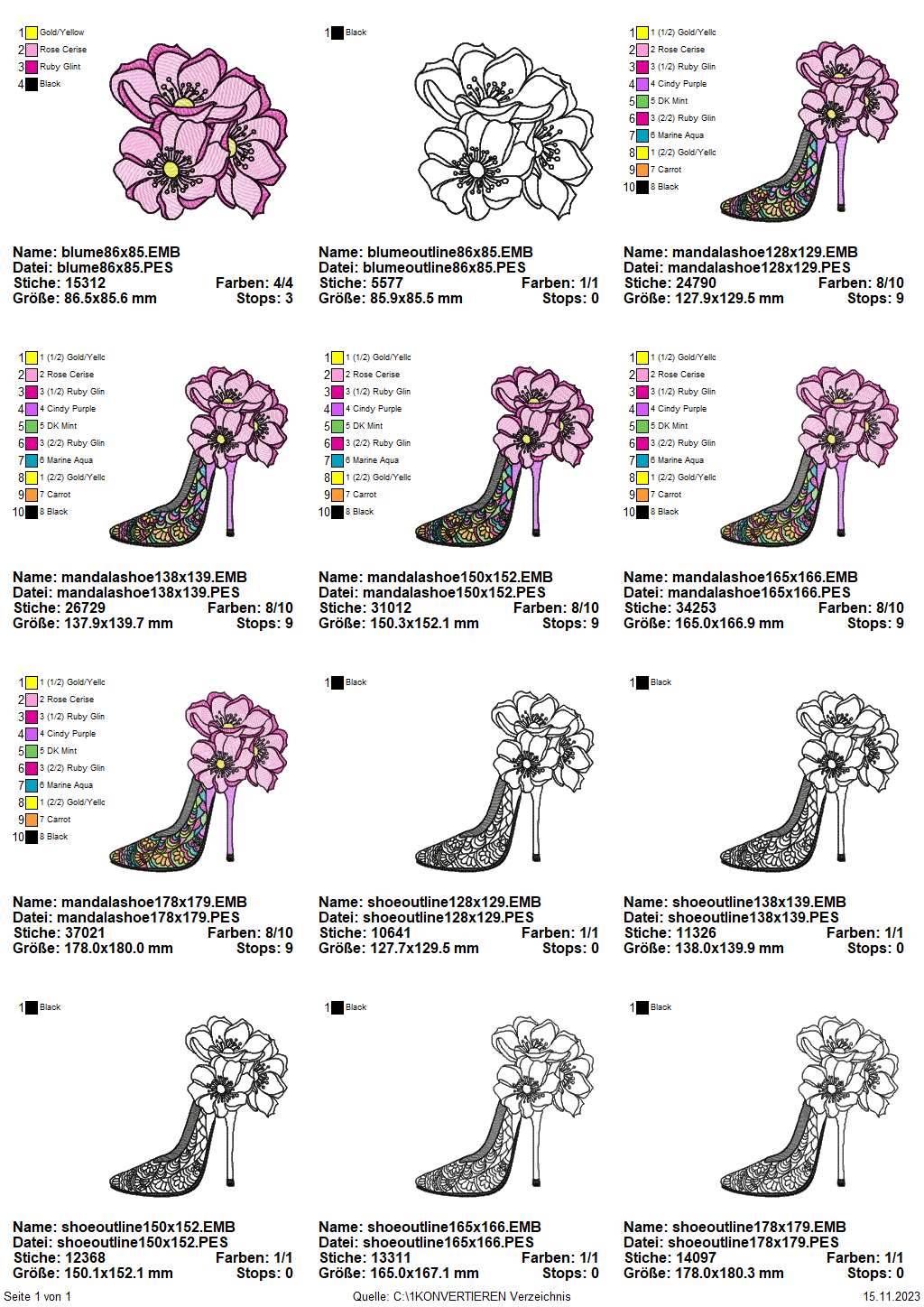 Stickdatei High Heel Mandala Style Curved Fill Vollstick mit Blumen - Sewando