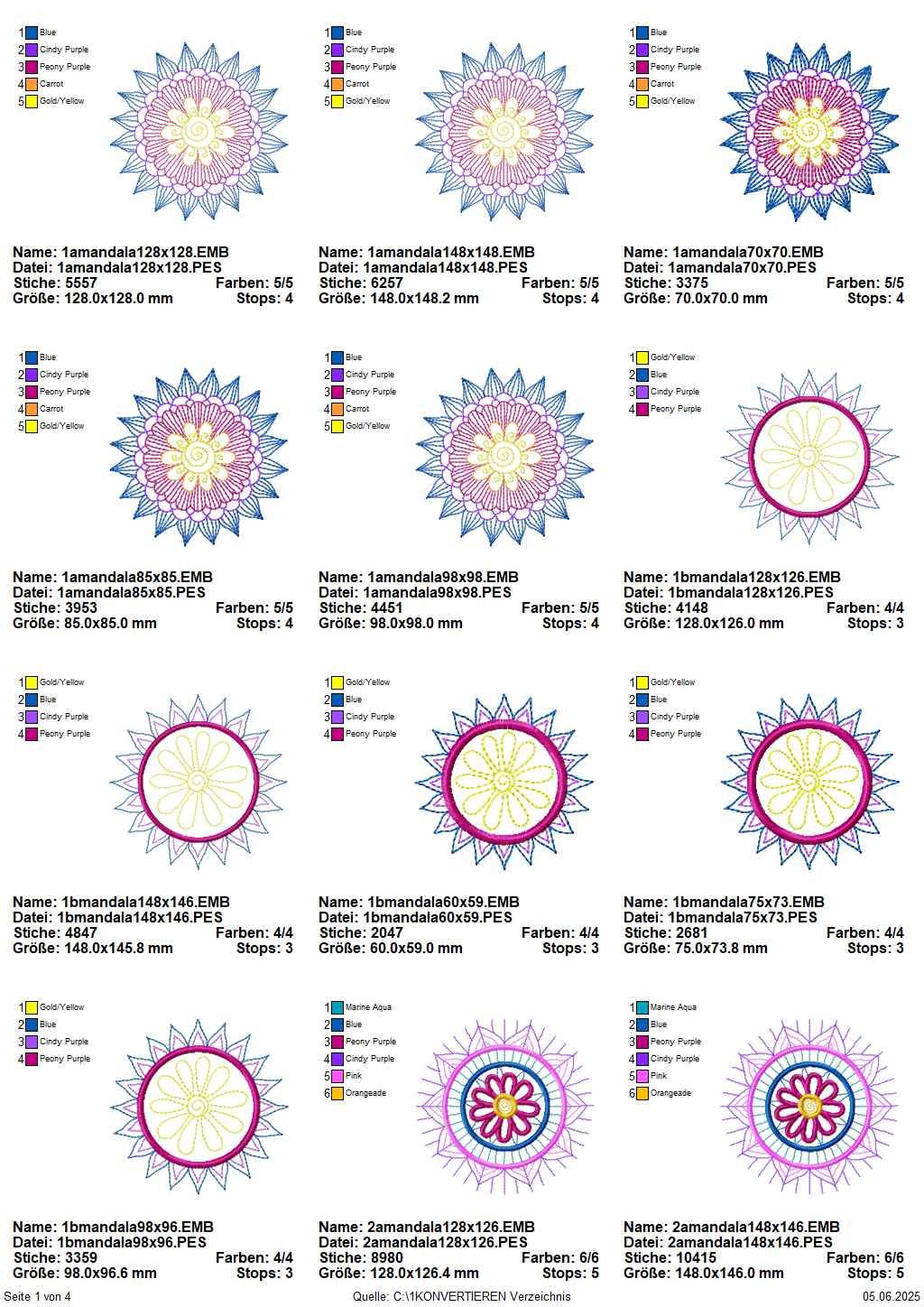 Stickdatei Set 8 Mandalas in jeweils 5 Größen - Sewando