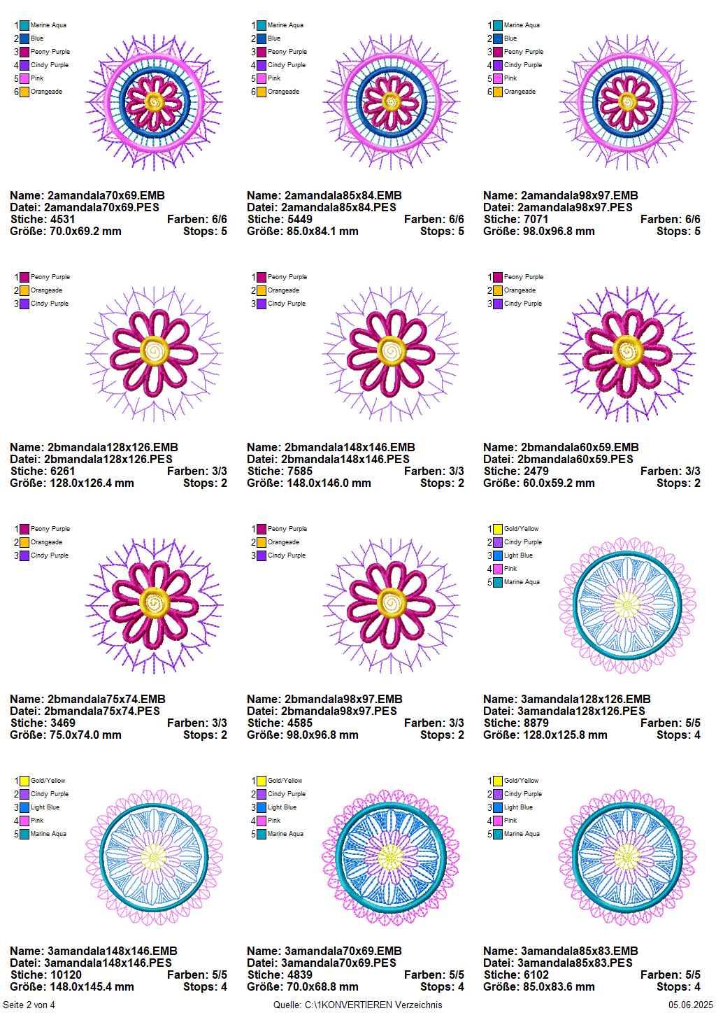 Stickdatei Set 8 Mandalas in jeweils 5 Größen - Sewando