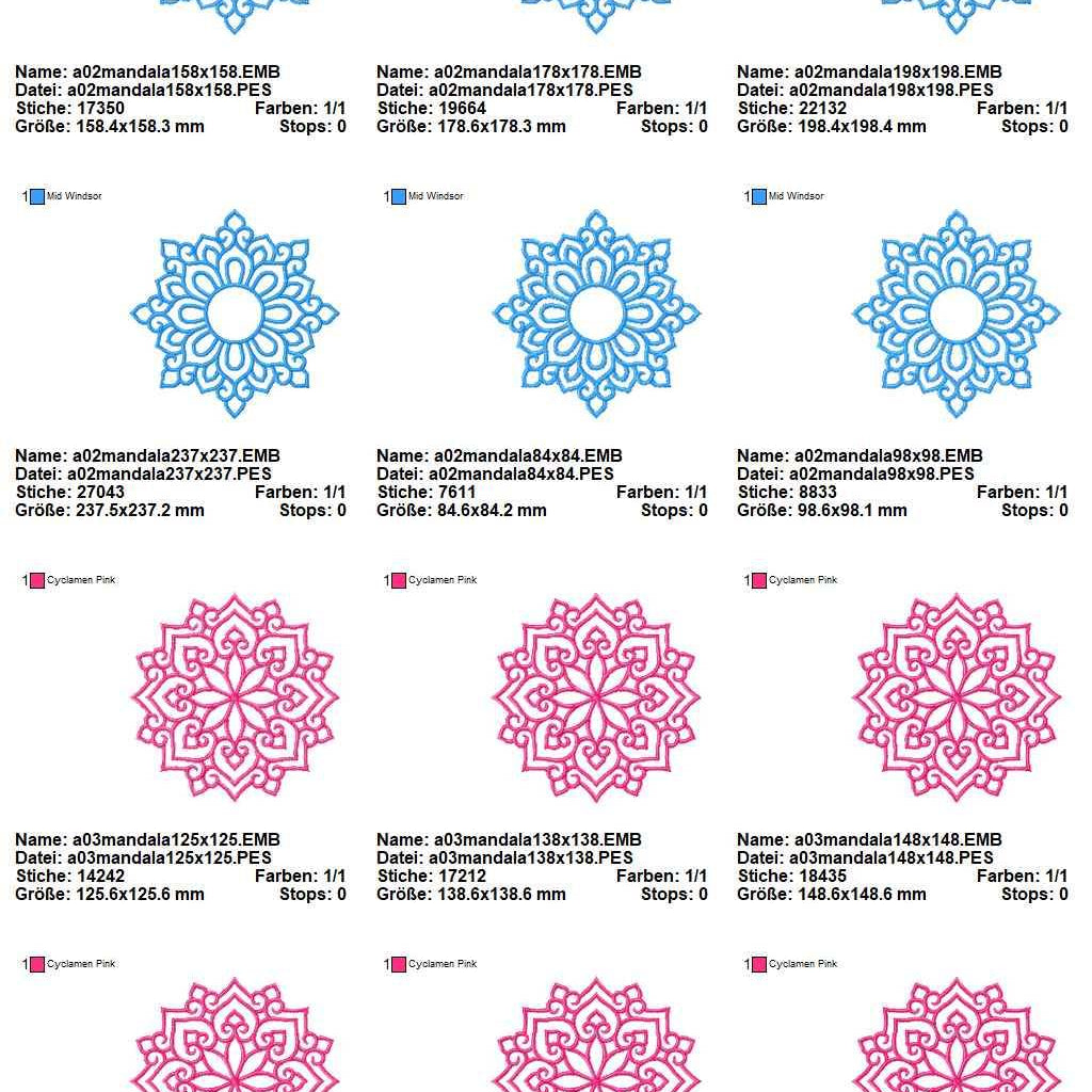 Stickdatei Set 3 Mandalas in je 9 Größen - Sewando