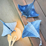 Topflappen nähen mit alten Jeans, Mantarochen Upcycling Schnittmuster