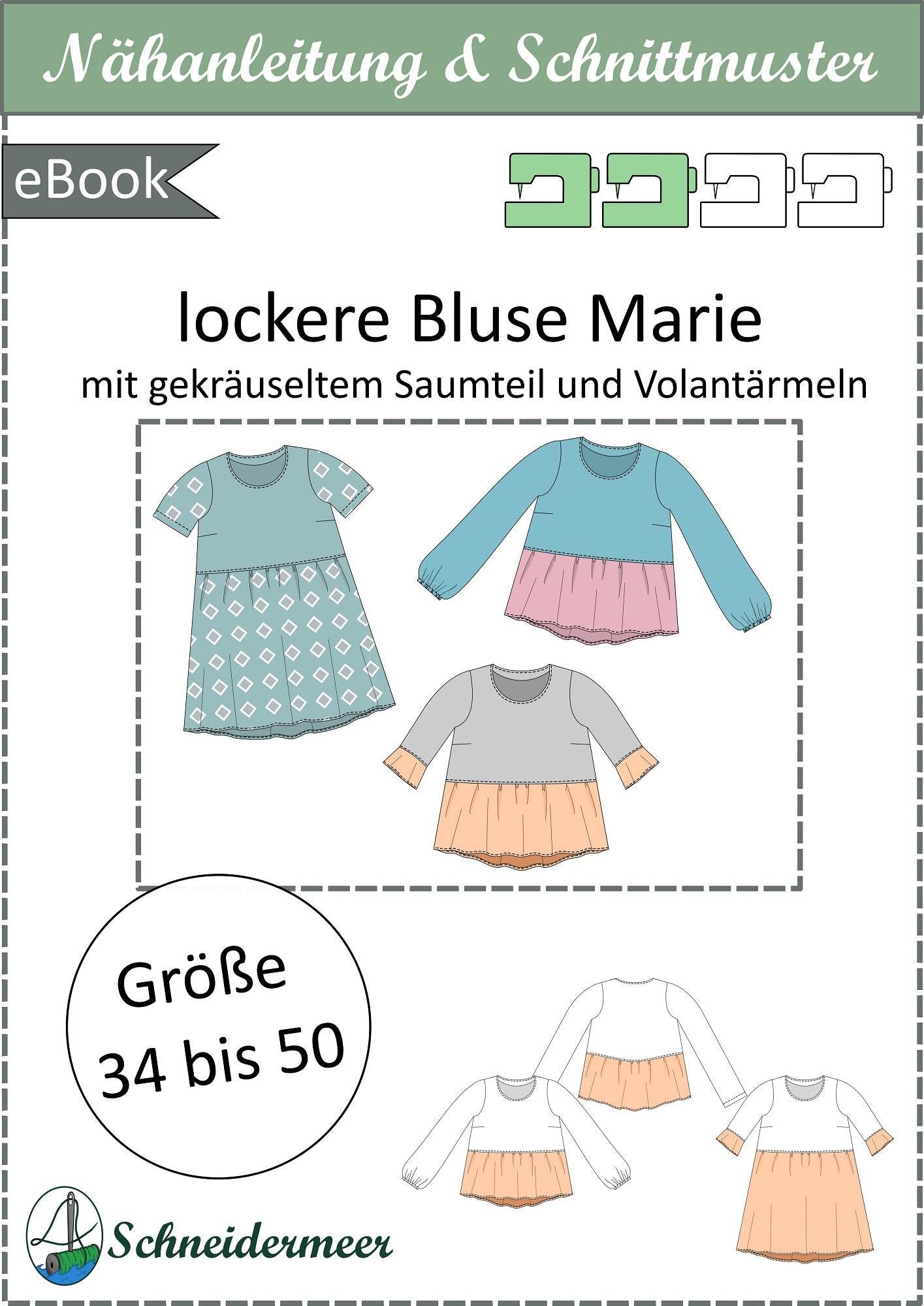 Marie – Boho Bluse & Kleid mit Saumrüsche Gr. 34-50 / BU 80-116 - Sewando