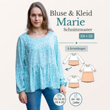 Schnittmuster Marie – Boho Bluse & Kleid mit Saumrüsche Gr. 34-50 / BU 80-116