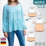 Marie – Boho Bluse & Kleid mit Saumrüsche Gr. 34-50 / BU 80-116 - Sewando