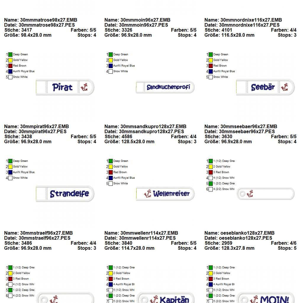 Stickdatei Set ITH Schlüsselanhänger Maritim Vol. I - Sewando