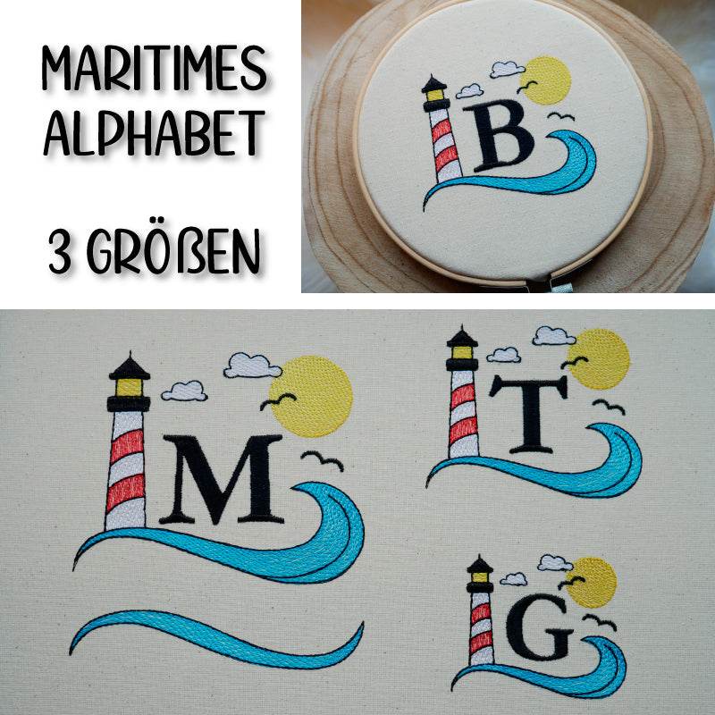 Stickdatei Set Maritimes Alphabet Split Monogramm in 3 Größen - Sewando