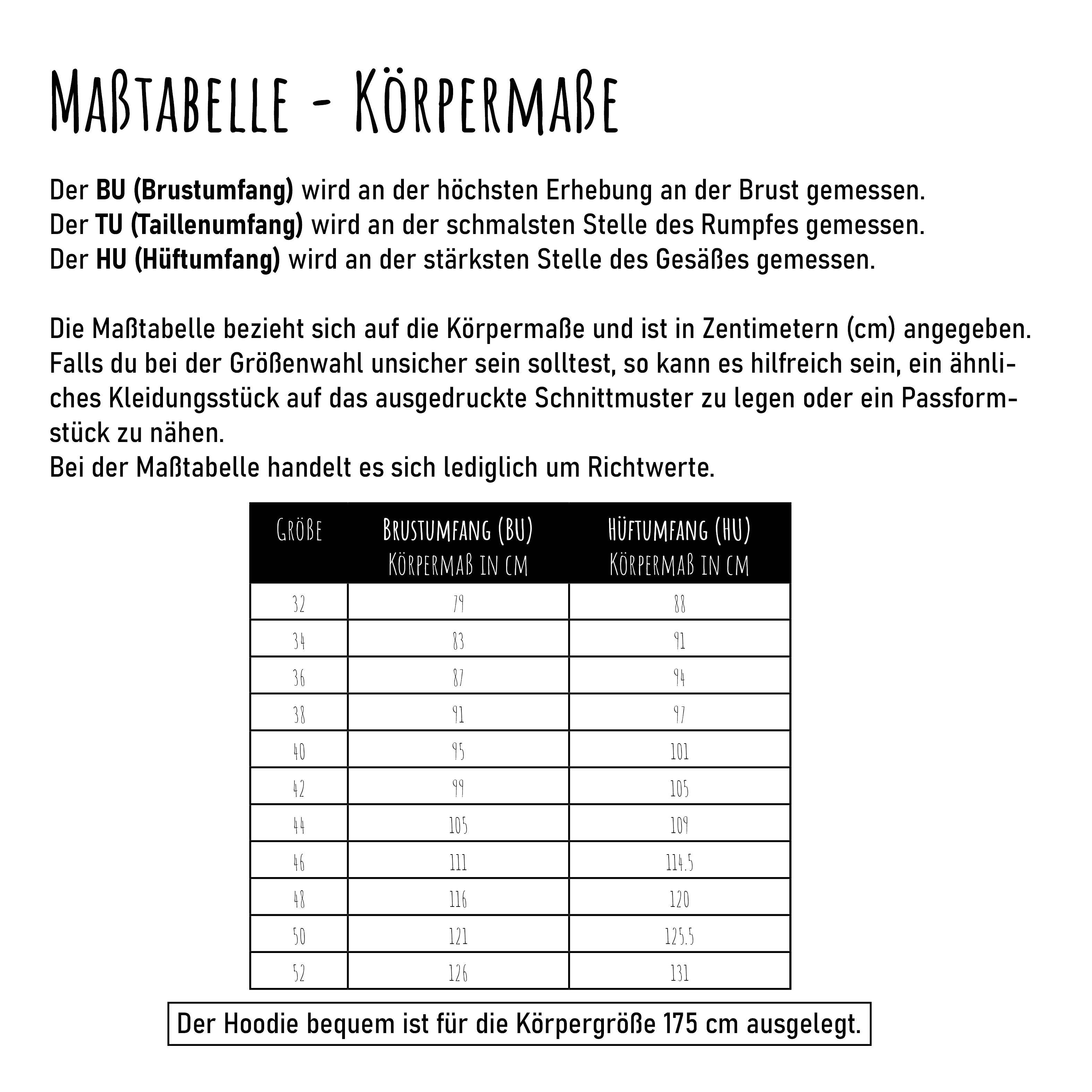 Schnittmuster Hoodie Bequem Gr. 32 - 52 - Sewando