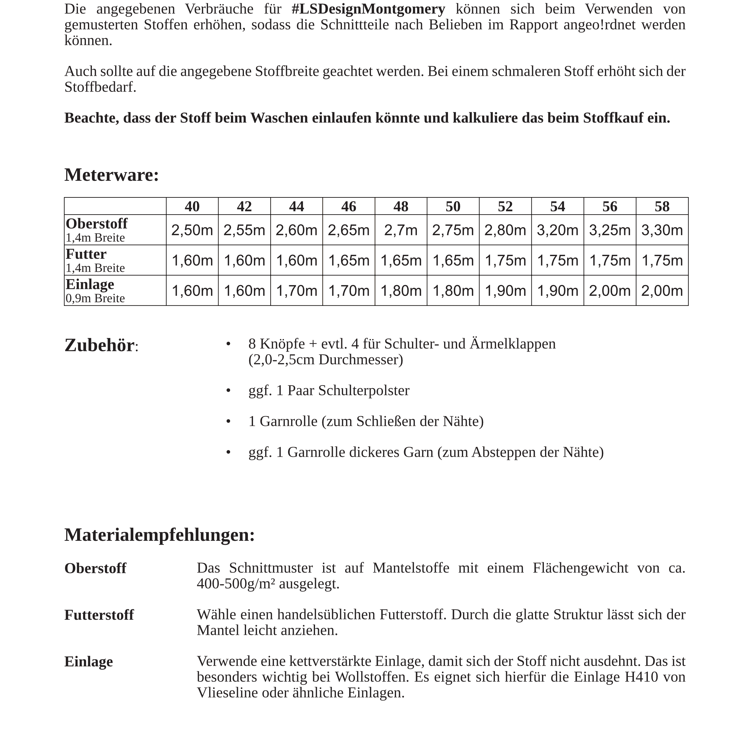 Mantel - Montgomery - Schnittmuster - Gr. 40-58 : - Sewando