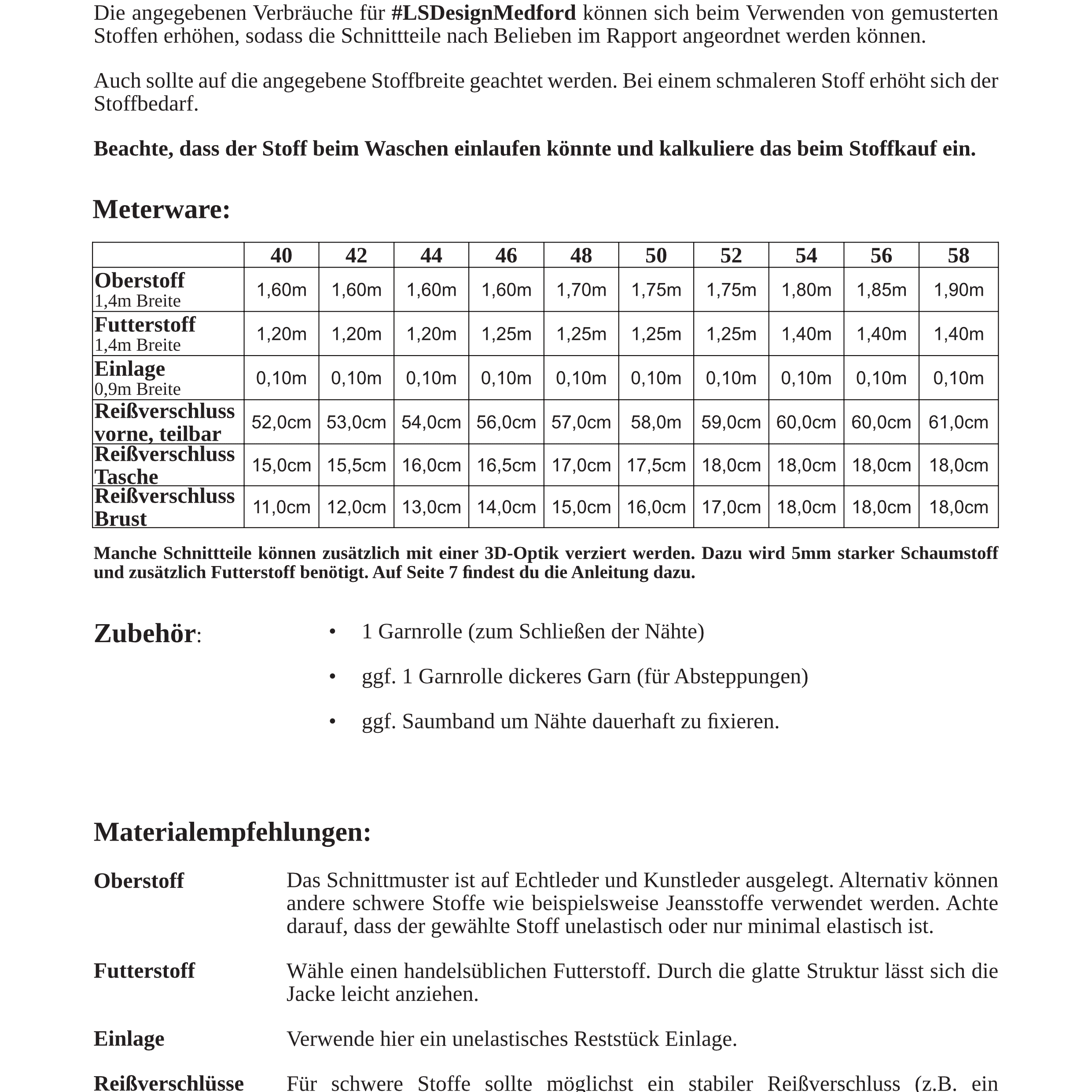 Lederjacke - Medford - Schnittmuster - Gr. 40-58 : - Sewando