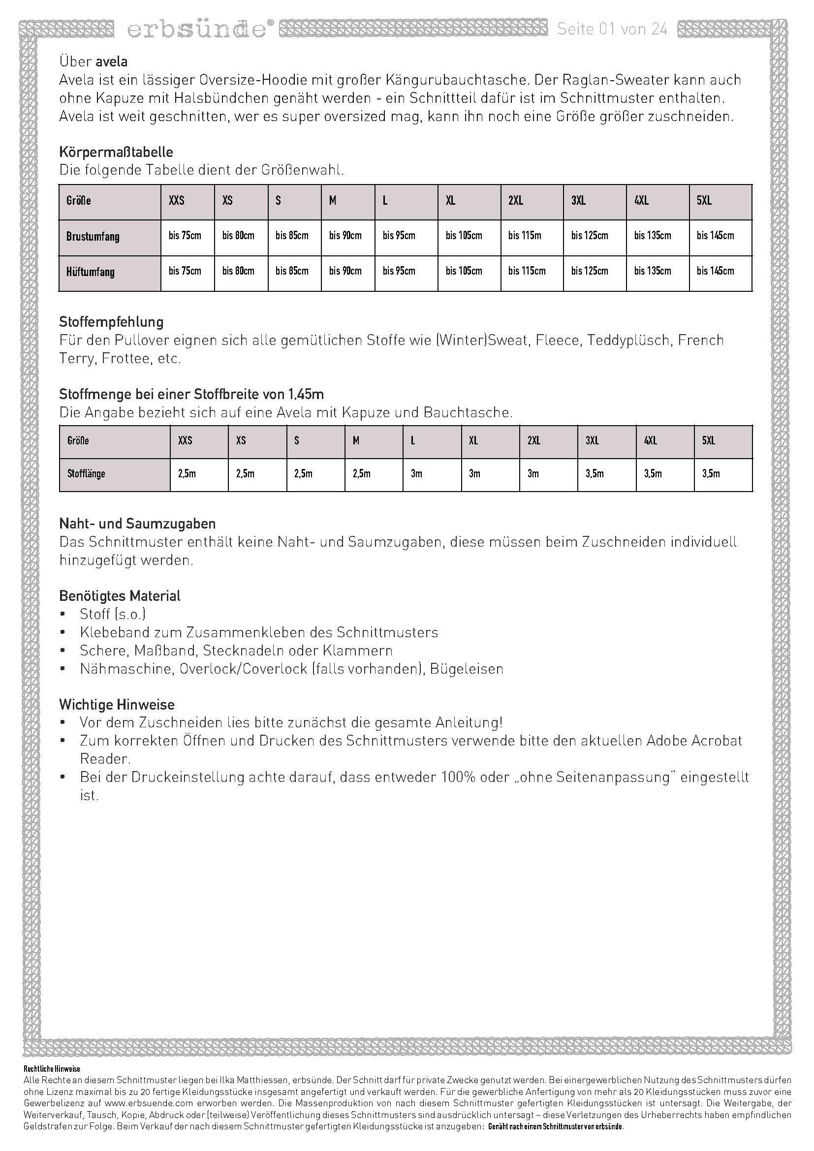 Schnittmuster Oversize Raglan Hoodie AVELA (XXS-5XL) : - Sewando