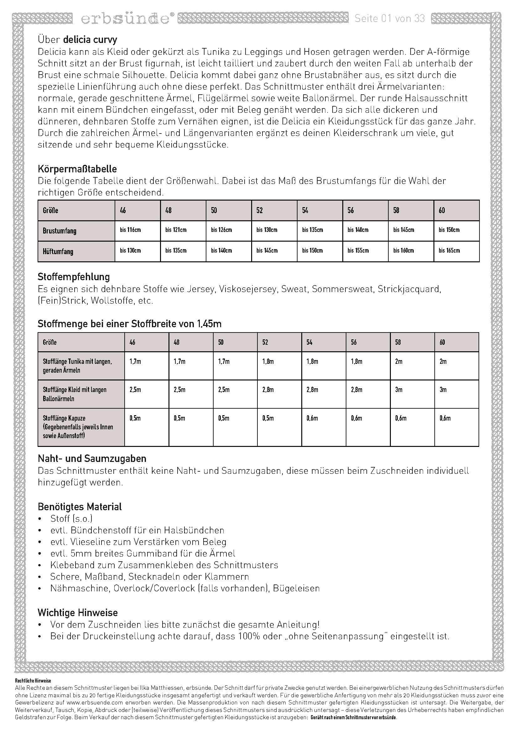 Schnittmuster Kleid Tunika A-Linie DELICIA CURVY (46-60) : - Sewando