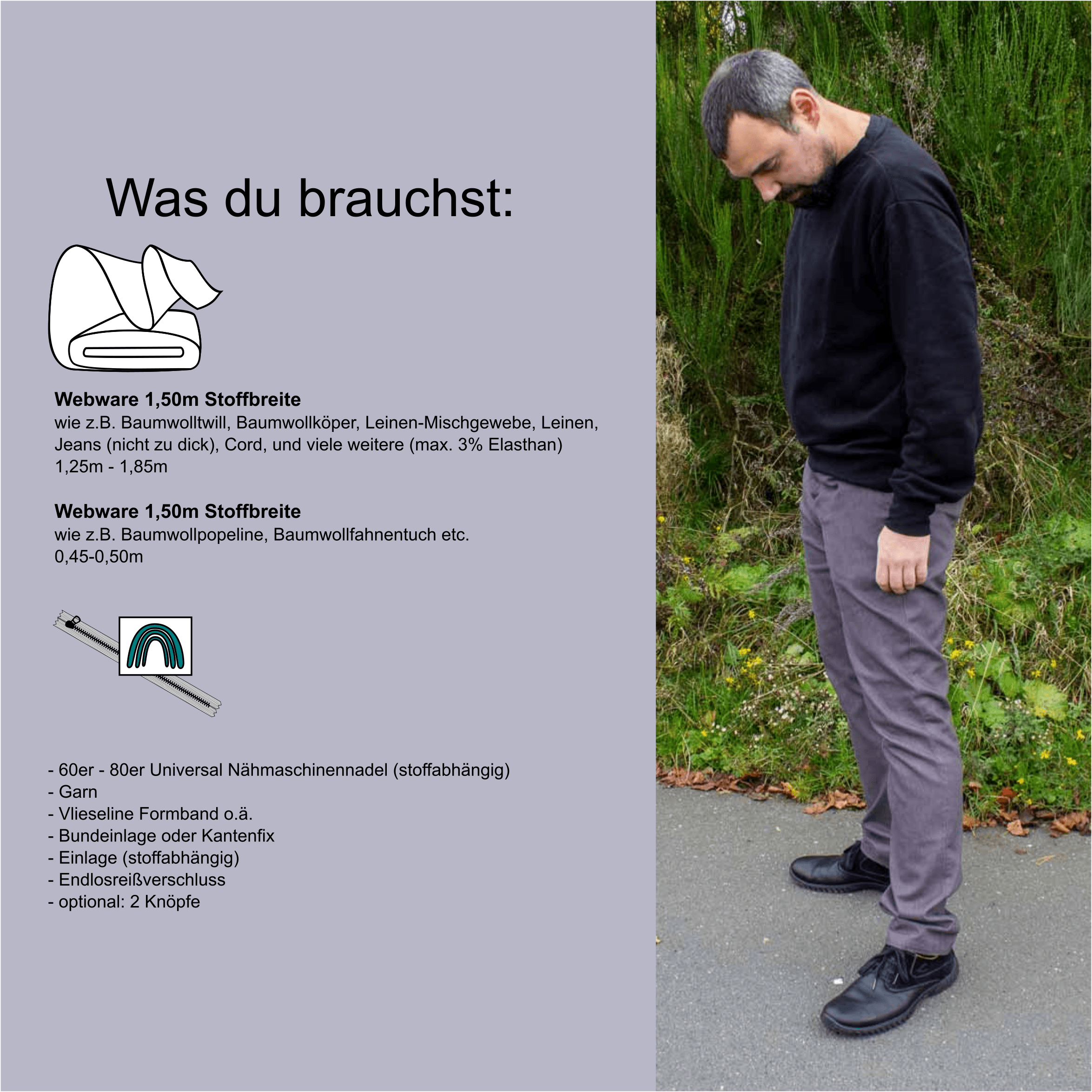 Schnittmuster Chinohose „Hauch von Ferne“ Herren Gr. 44 - 64 - Sewando