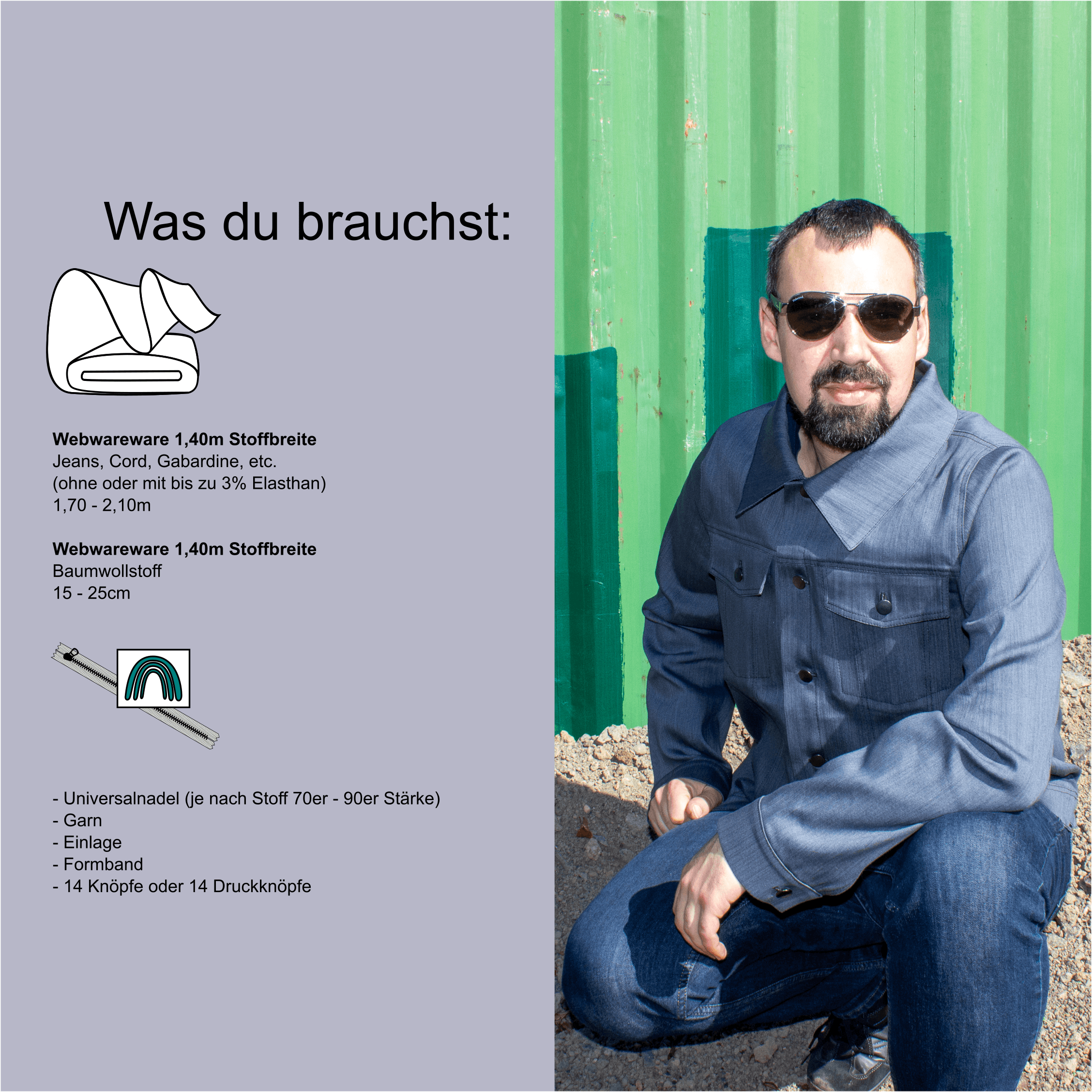 Schnittmuster Jeansjacke „Knopf und Kragen“ Herren Gr. 44 - 64 - Sewando