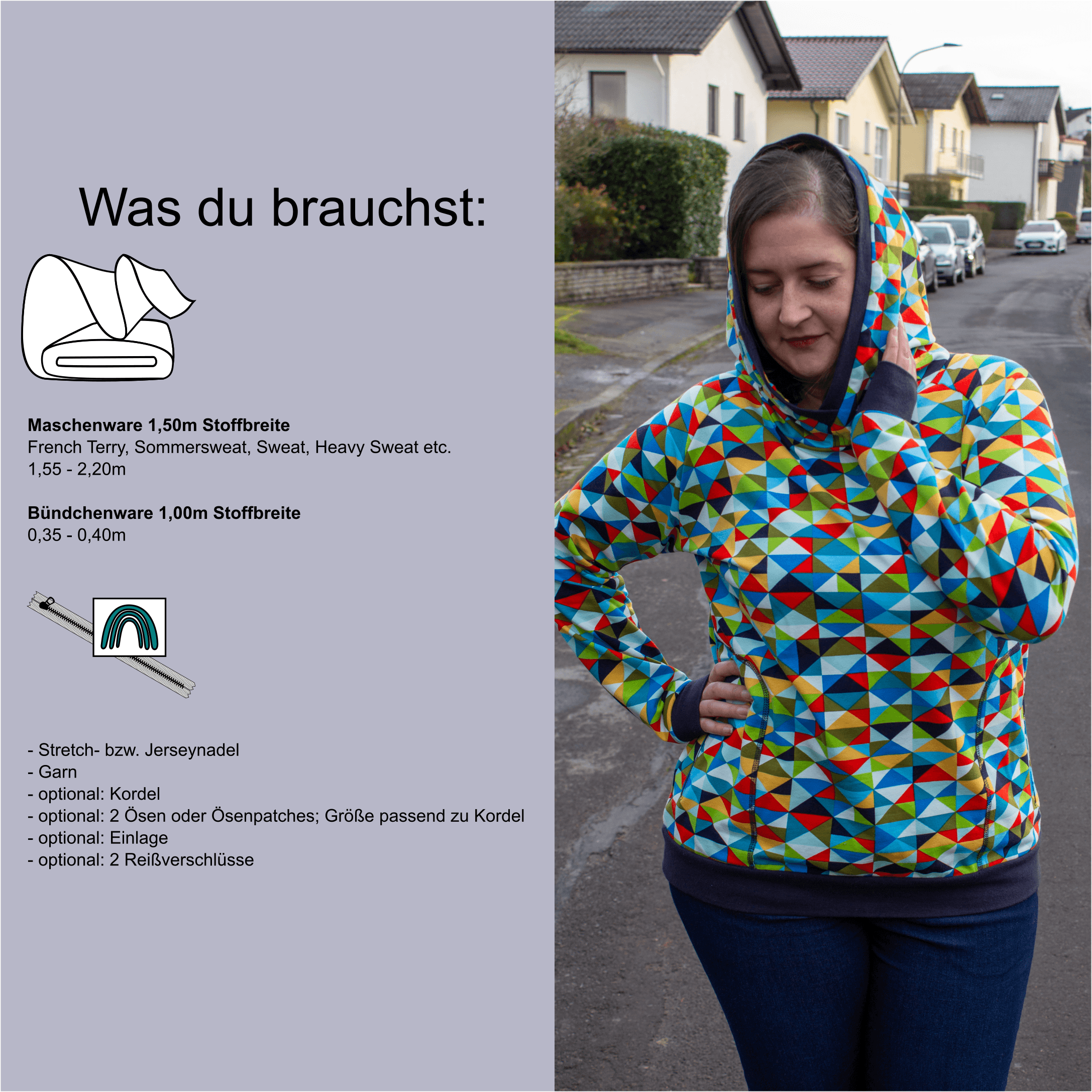 Schnittmuster Hoodie „Vor allem bequem“ Damen Gr. 32 - 62 - Sewando